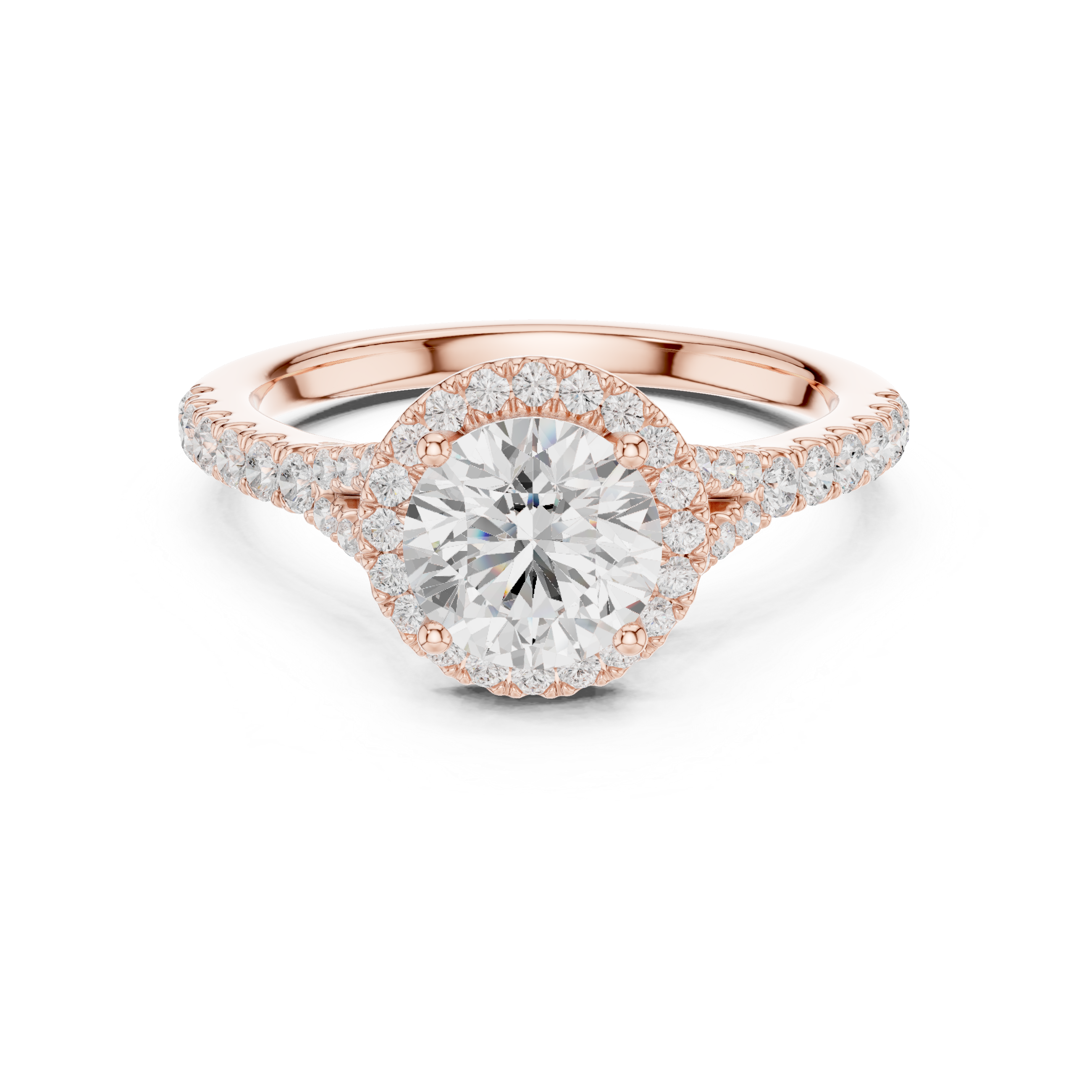 Daily Wear Halo Round Diamond Ring with Slim Pavé Band