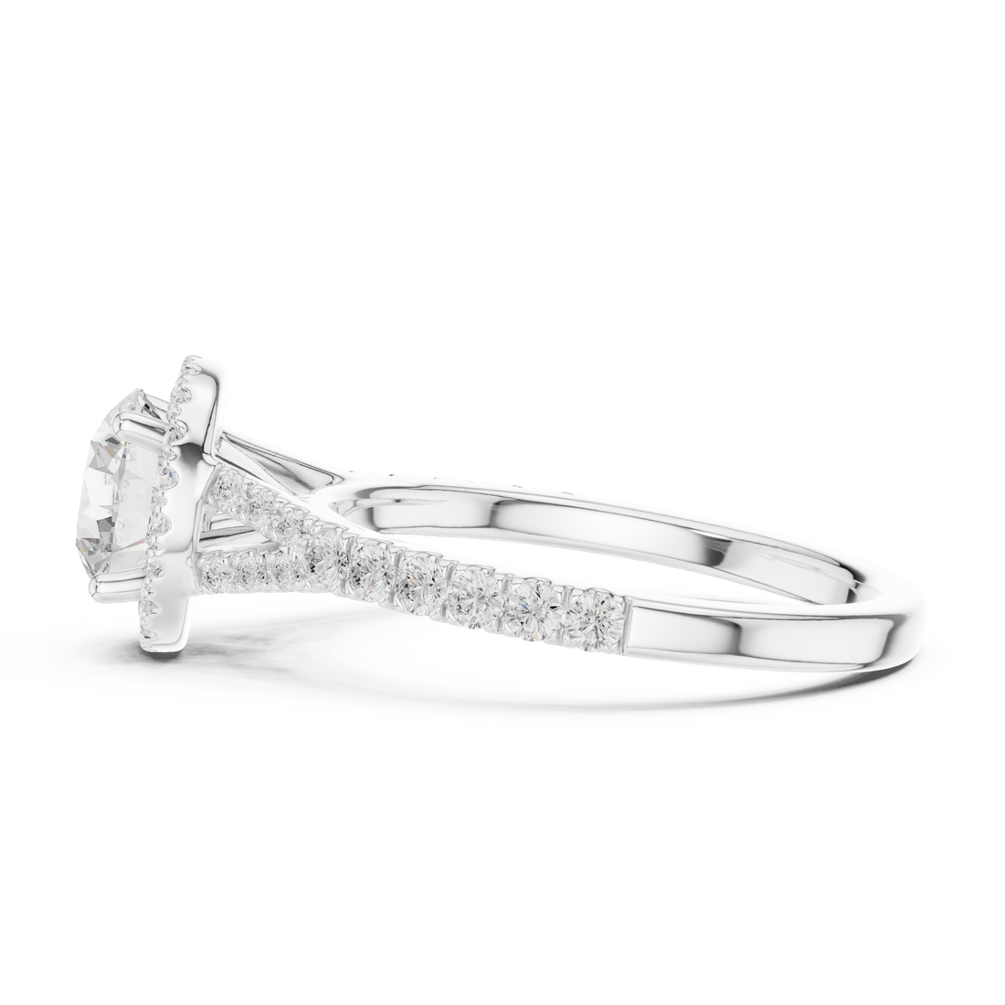 Daily Wear Halo Round Diamond Ring with Slim Pavé Band