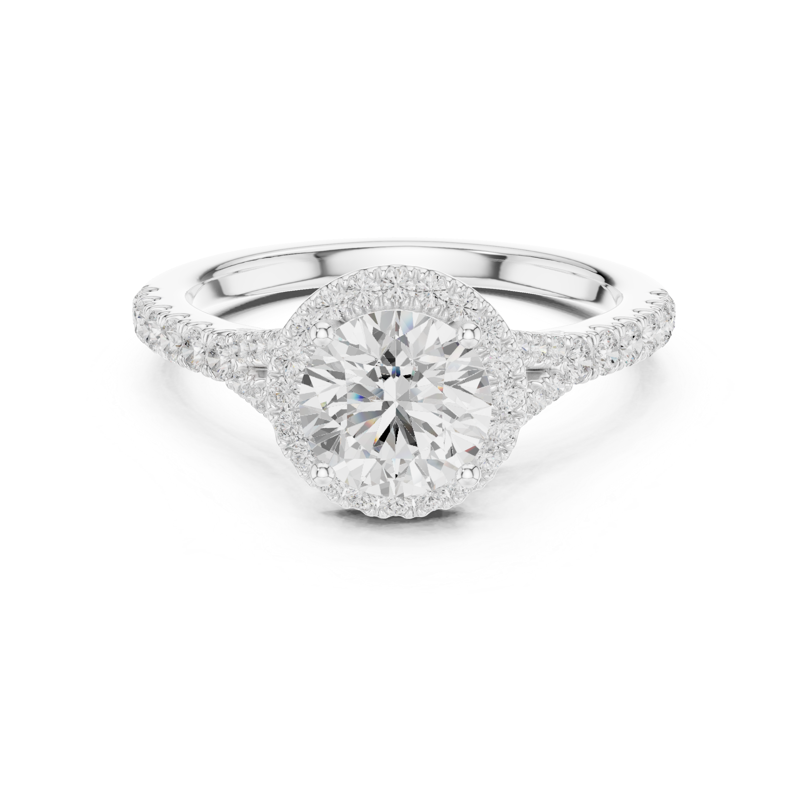 Daily Wear Halo Round Diamond Ring with Slim Pavé Band
