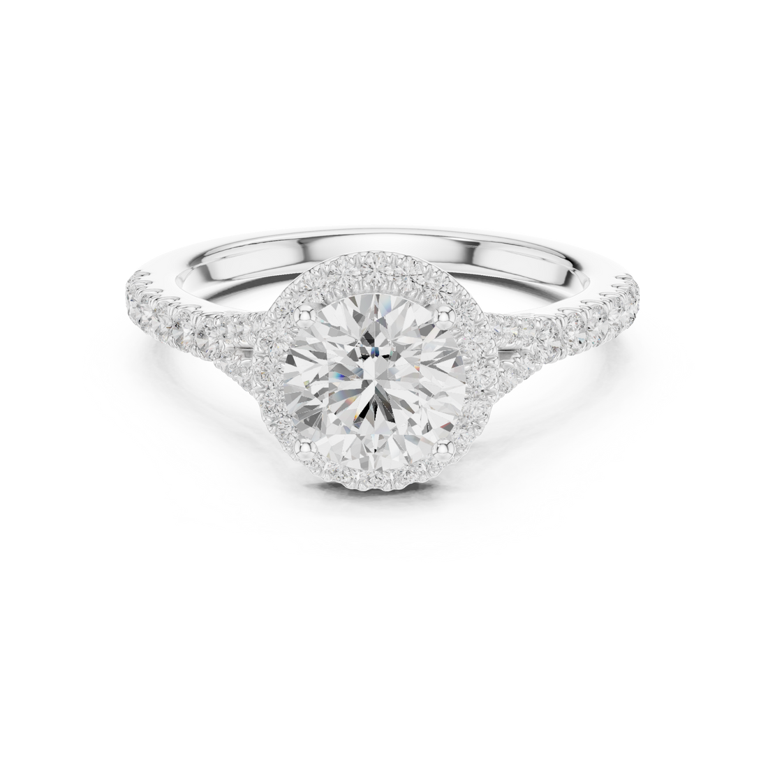 Daily Wear Halo Round Diamond Ring with Slim Pavé Band