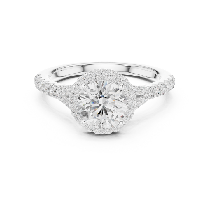 Daily Wear Halo Round Diamond Ring with Slim Pavé Band