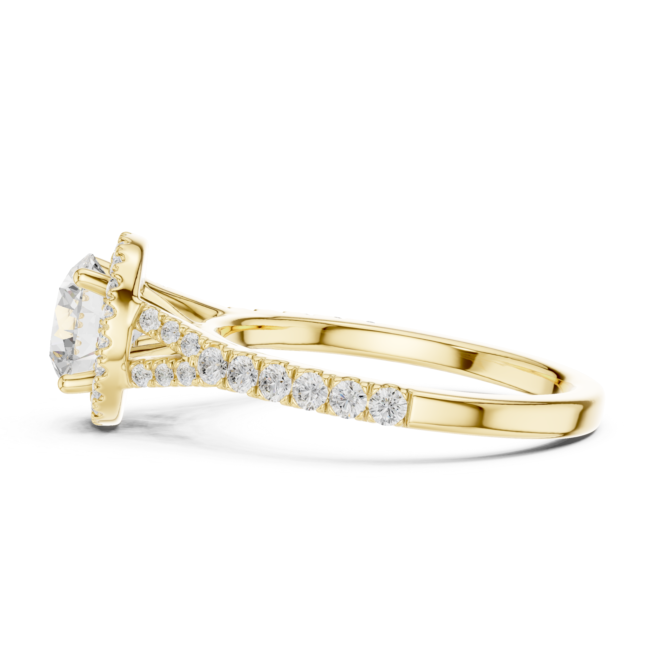 Daily Wear Halo Round Diamond Ring with Slim Pavé Band