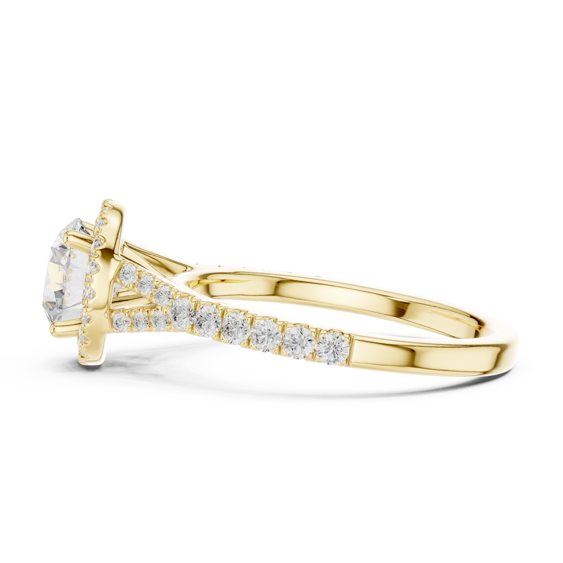 Daily Wear Halo Round Diamond Ring with Slim Pavé Band