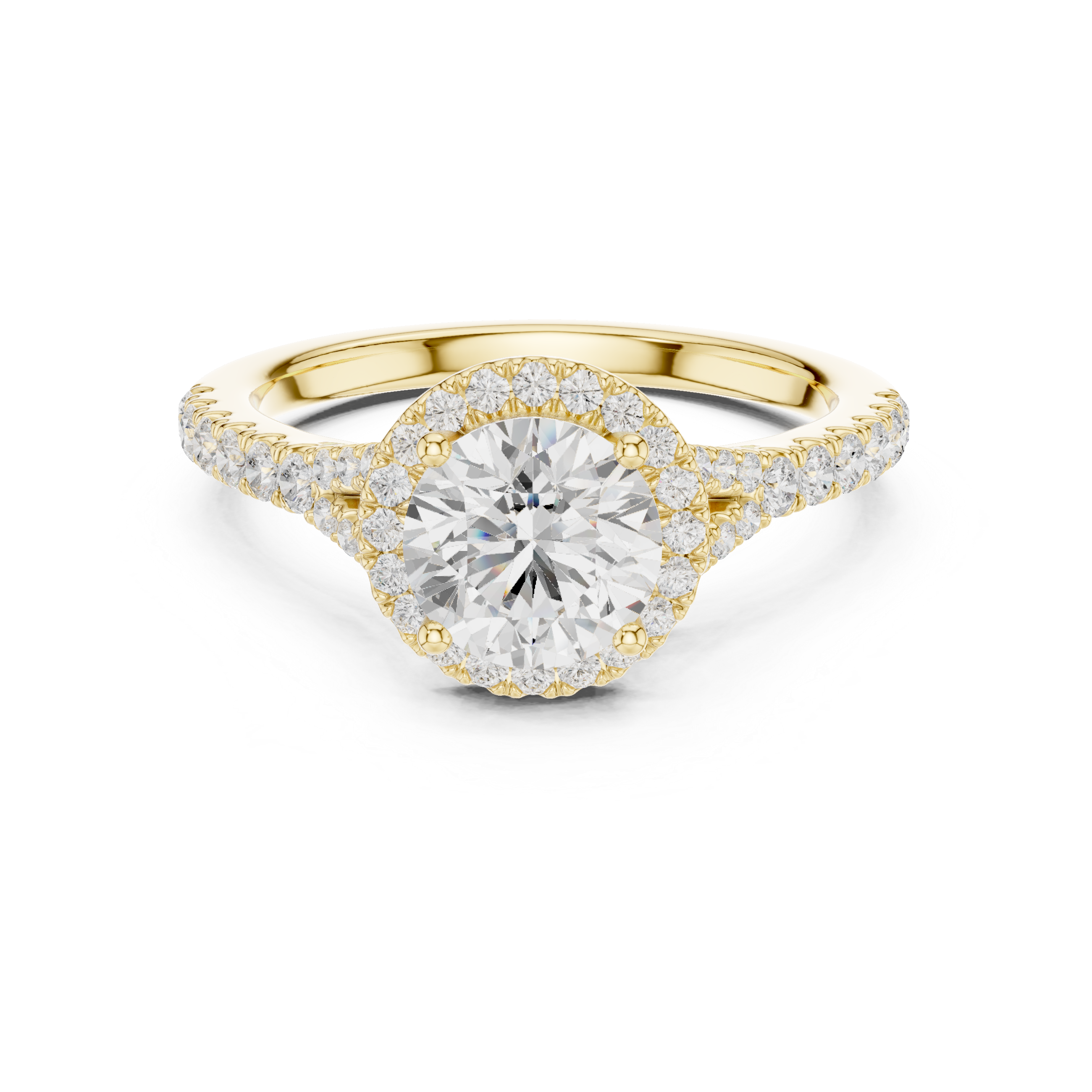 Daily Wear Halo Round Diamond Ring with Slim Pavé Band