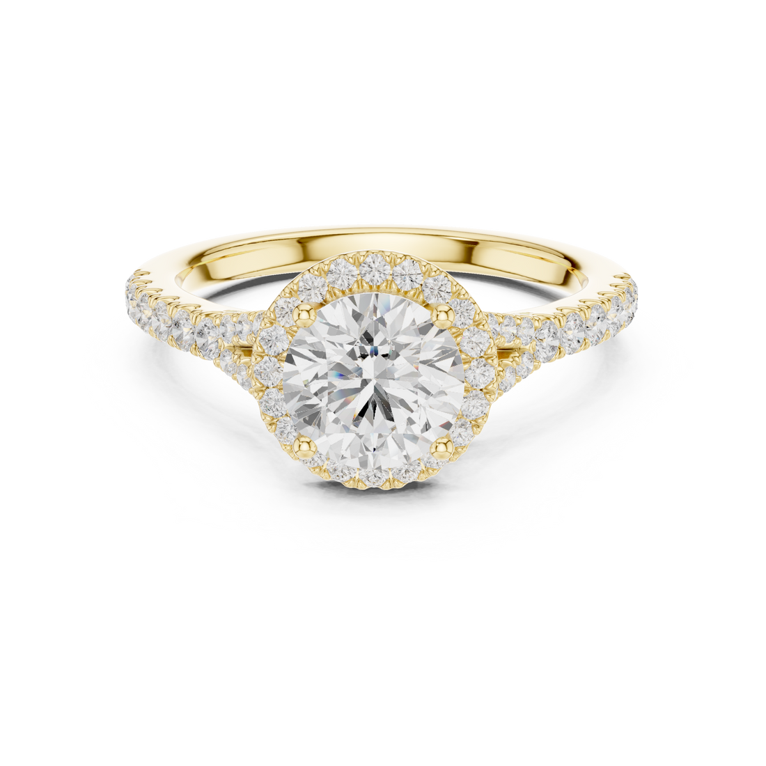 Daily Wear Halo Round Diamond Ring with Slim Pavé Band