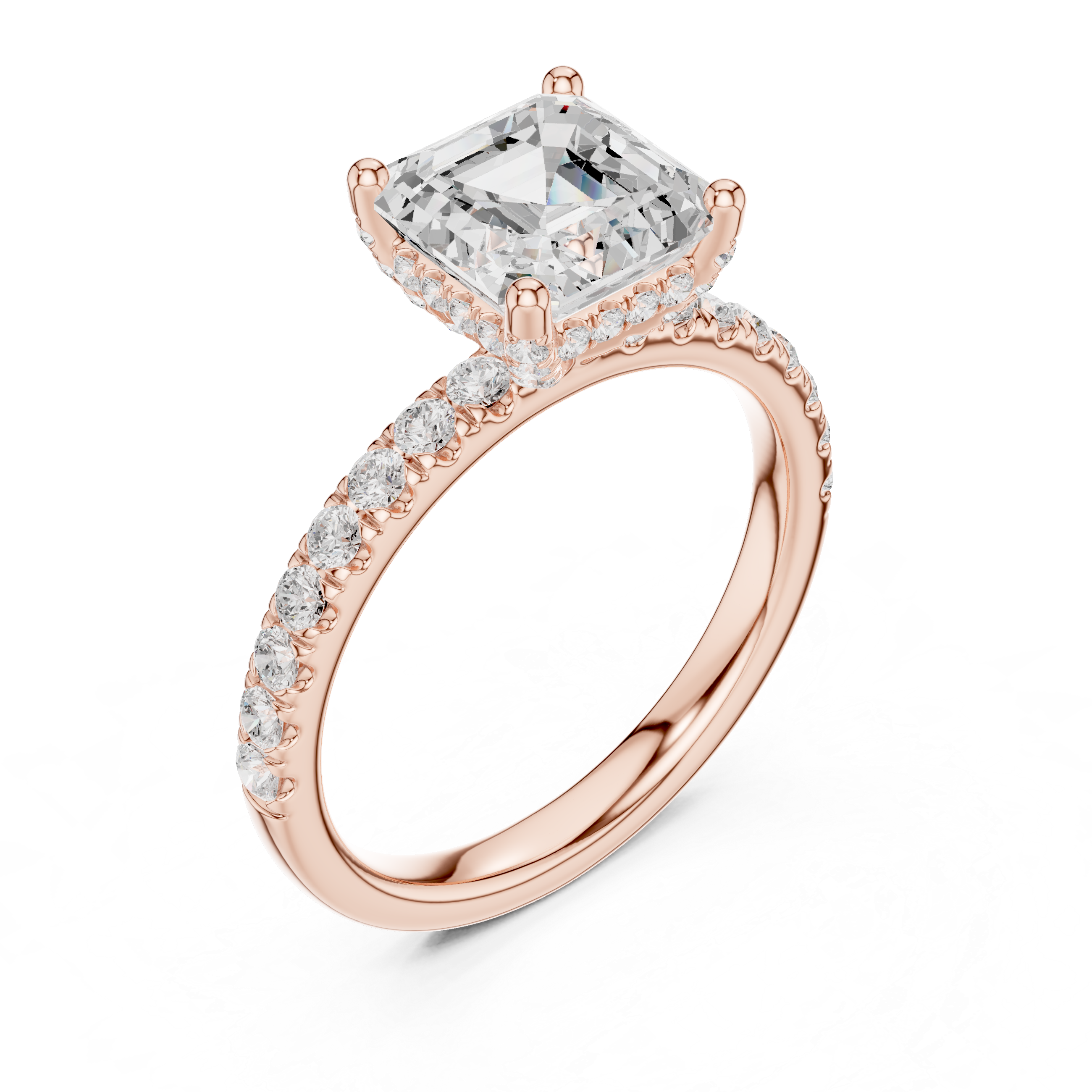 High-End Hidden Halo Diamond Ring with Elegant Pavé Setting