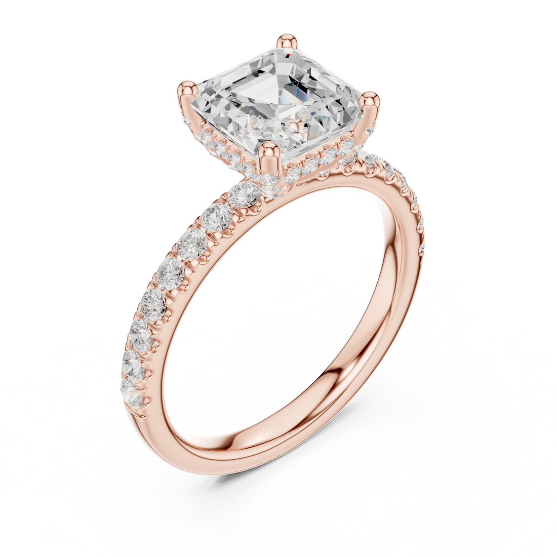 High-End Hidden Halo Diamond Ring with Elegant Pavé Setting