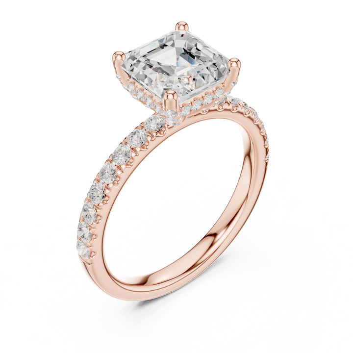 High-End Hidden Halo Diamond Ring with Elegant Pavé Setting