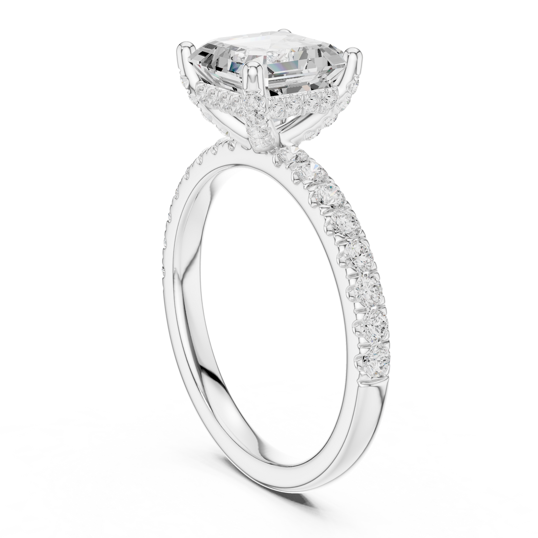High-End Hidden Halo Diamond Ring with Elegant Pavé Setting