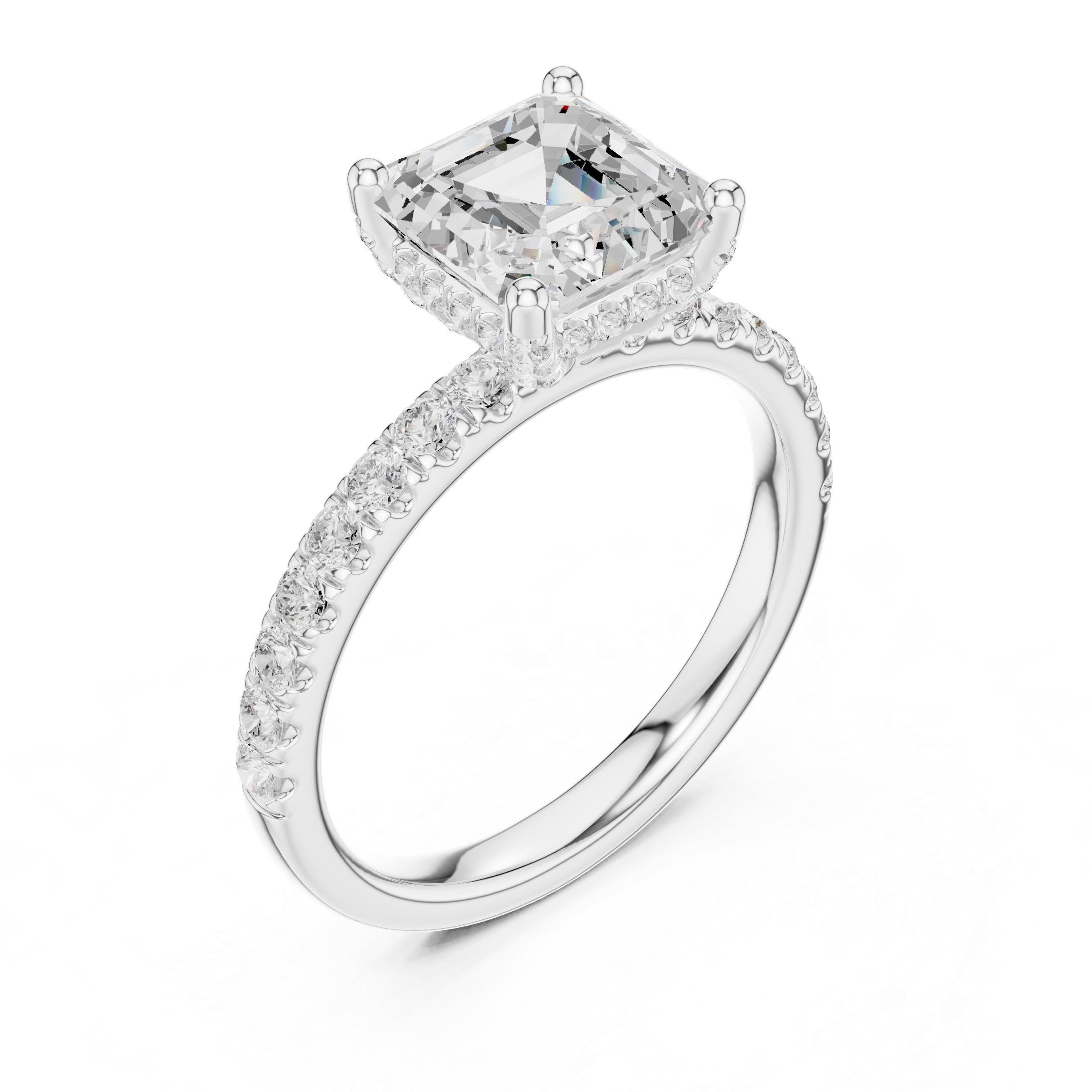 High-End Hidden Halo Diamond Ring with Elegant Pavé Setting
