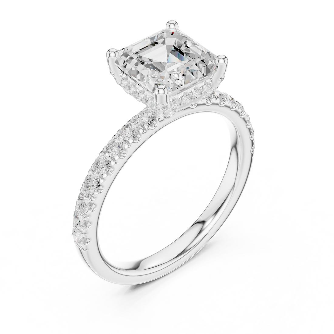 High-End Hidden Halo Diamond Ring with Elegant Pavé Setting