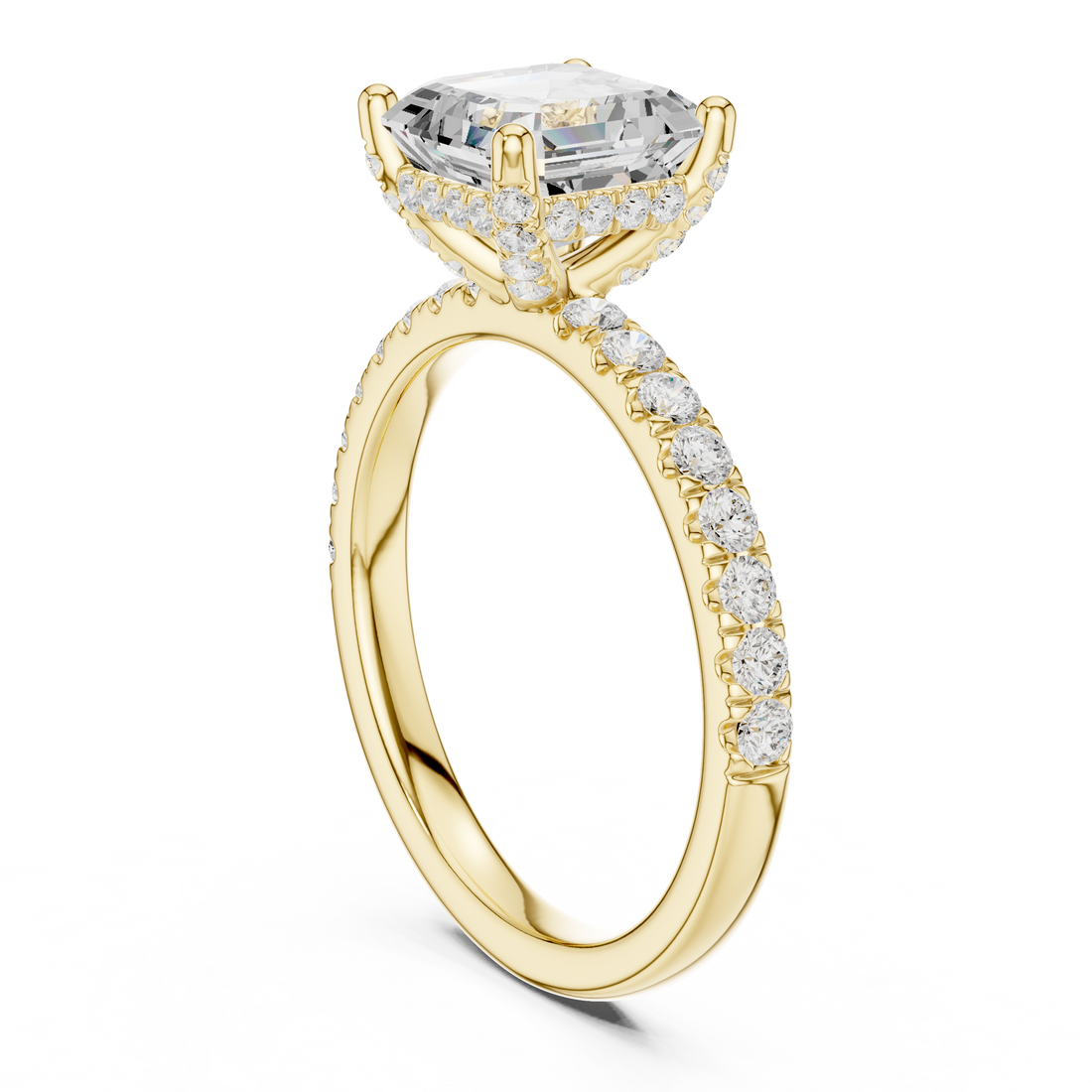 High-End Hidden Halo Diamond Ring with Elegant Pavé Setting