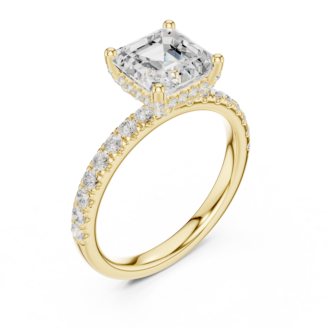High-End Hidden Halo Diamond Ring with Elegant Pavé Setting