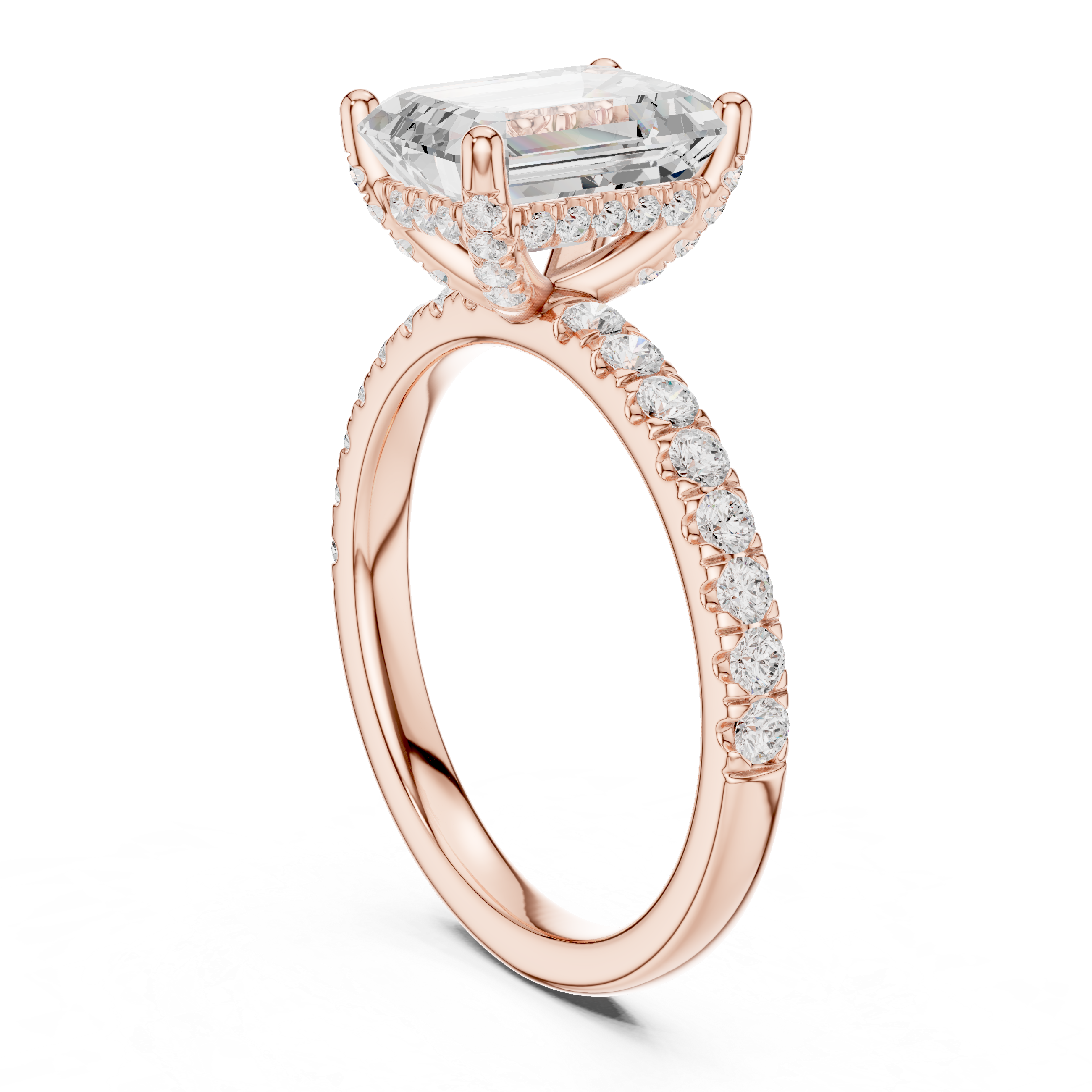 Delicate Hidden Halo Ring with Emerald Diamond & Pavé Accents