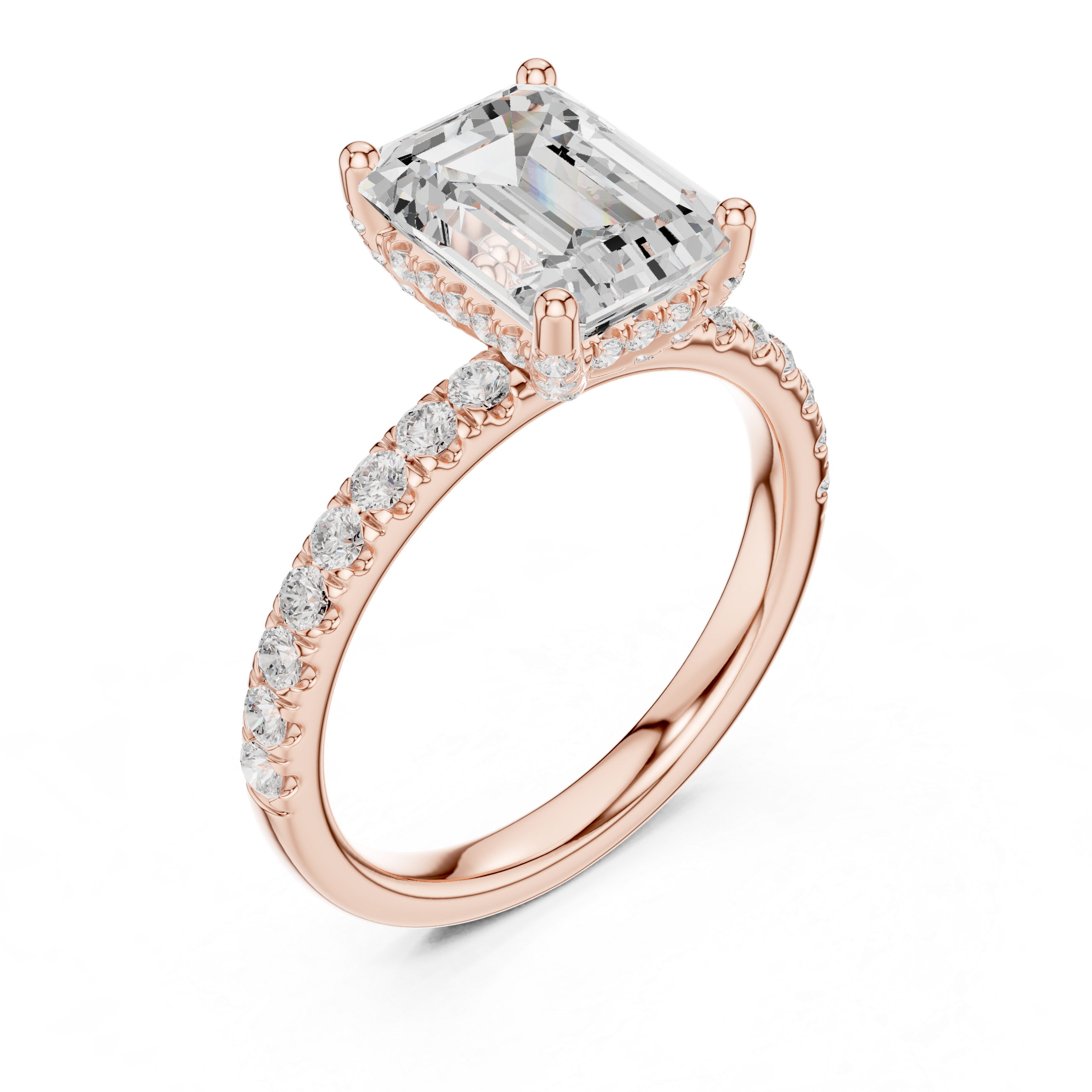Delicate Hidden Halo Ring with Emerald Diamond & Pavé Accents