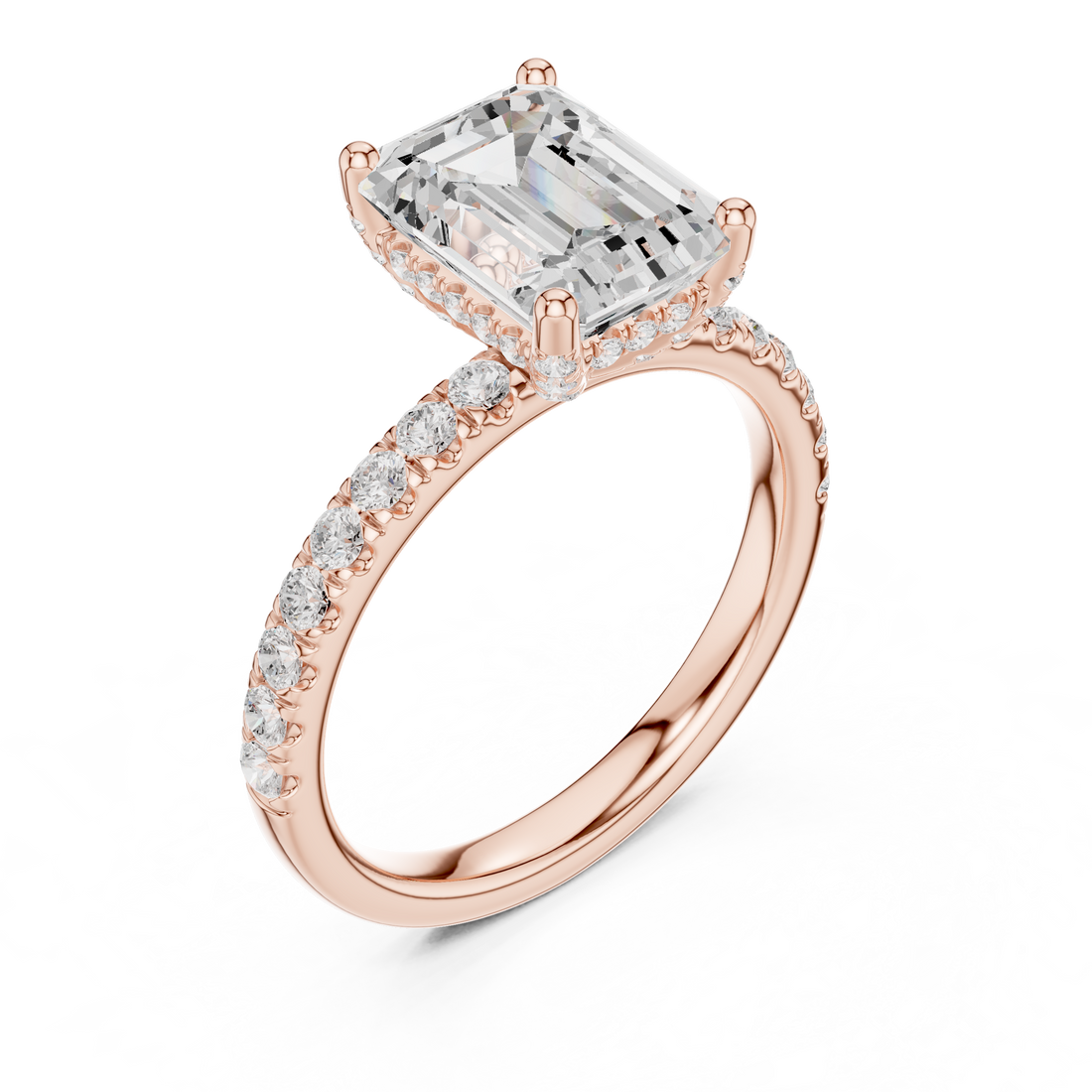 Delicate Hidden Halo Ring with Emerald Diamond & Pavé Accents
