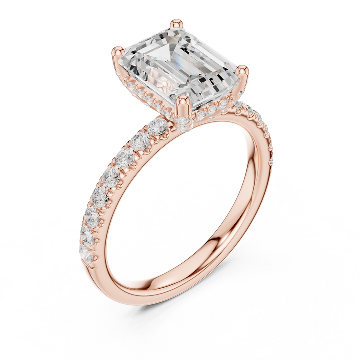 Delicate Hidden Halo Ring with Emerald Diamond & Pavé Accents