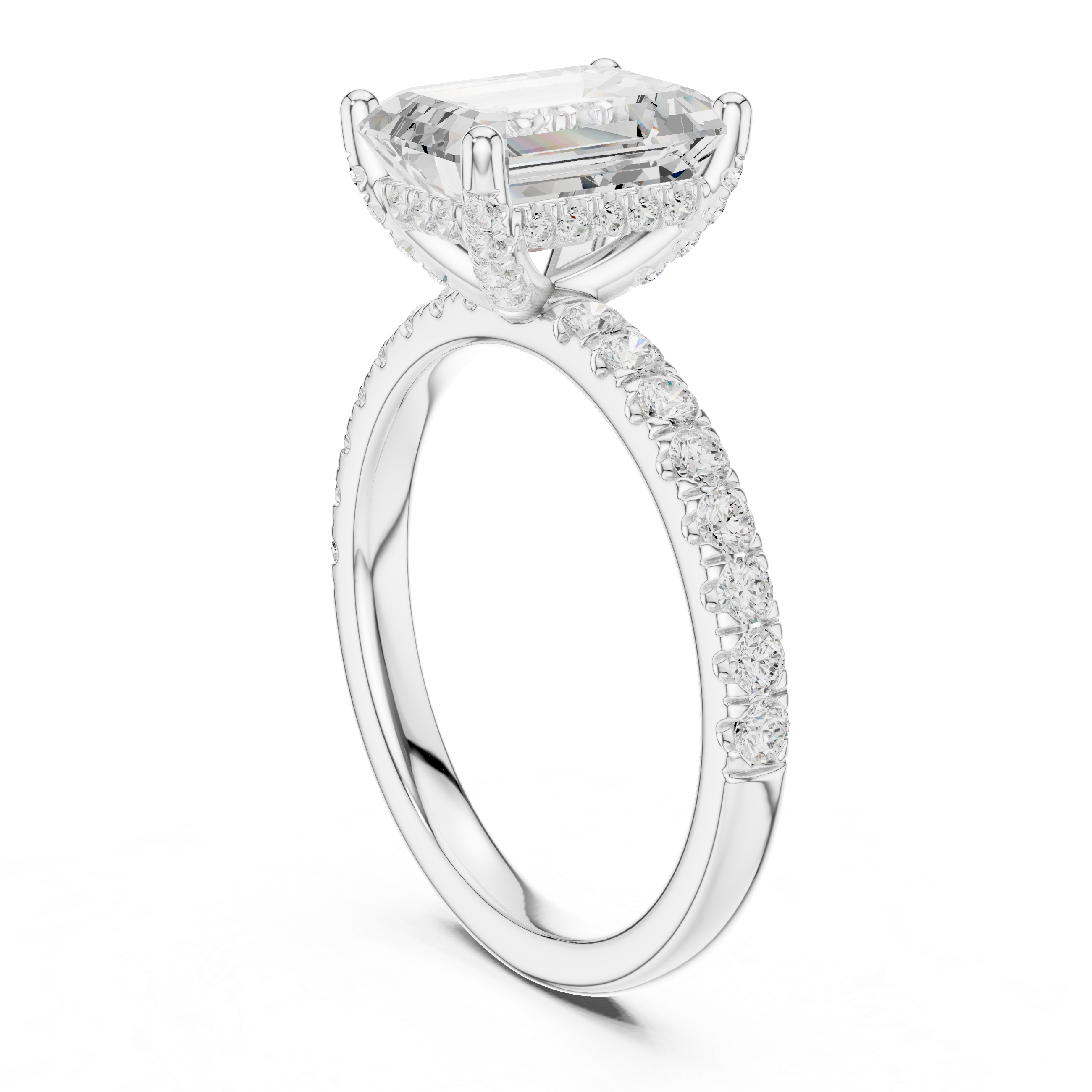 Delicate Hidden Halo Ring with Emerald Diamond & Pavé Accents