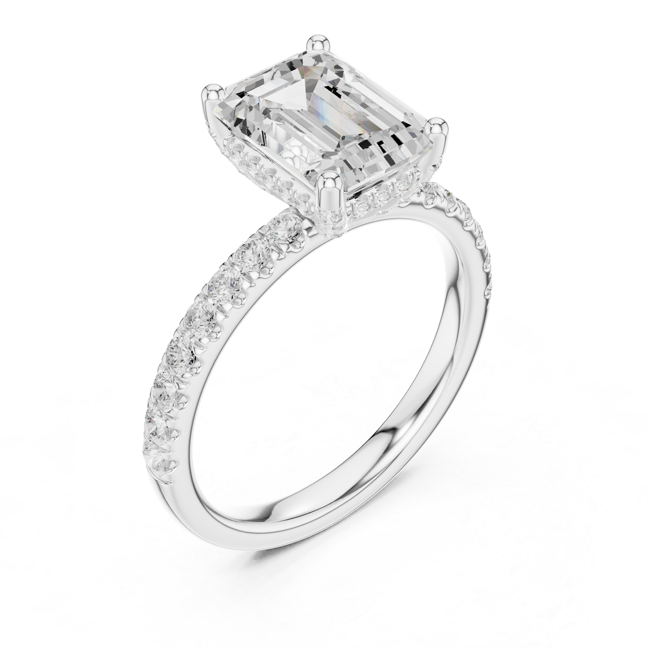 Delicate Hidden Halo Ring with Emerald Diamond & Pavé Accents