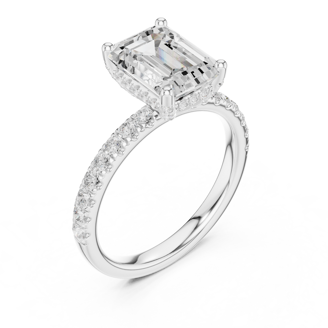 Delicate Hidden Halo Ring with Emerald Diamond & Pavé Accents