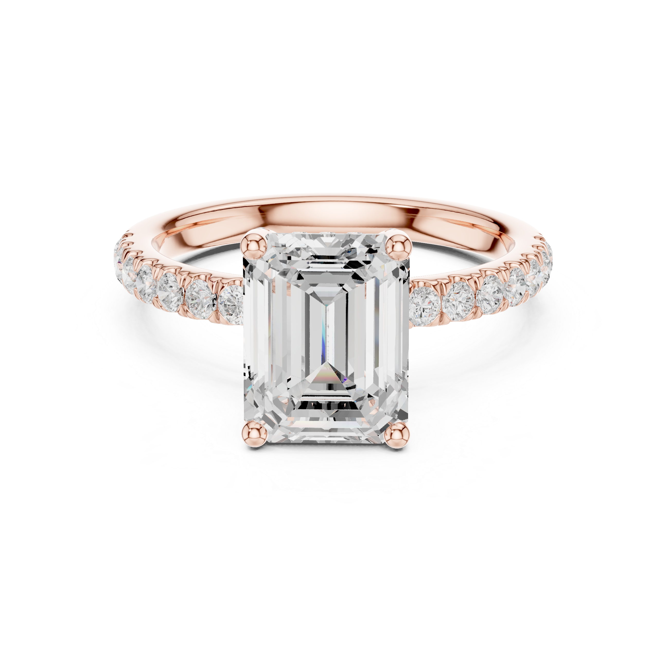 Delicate Hidden Halo Ring with Emerald Diamond & Pavé Accents