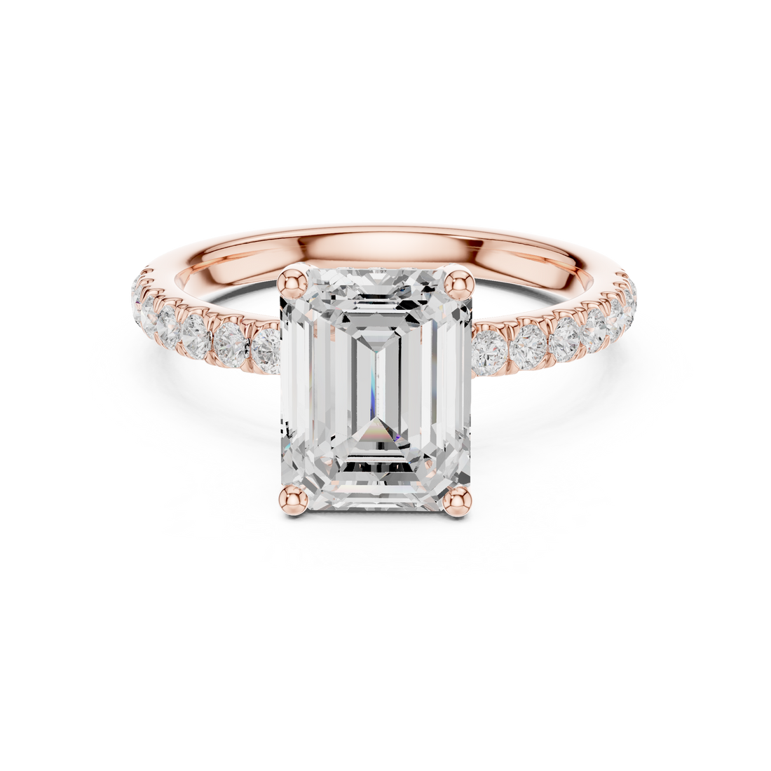 Delicate Hidden Halo Ring with Emerald Diamond & Pavé Accents