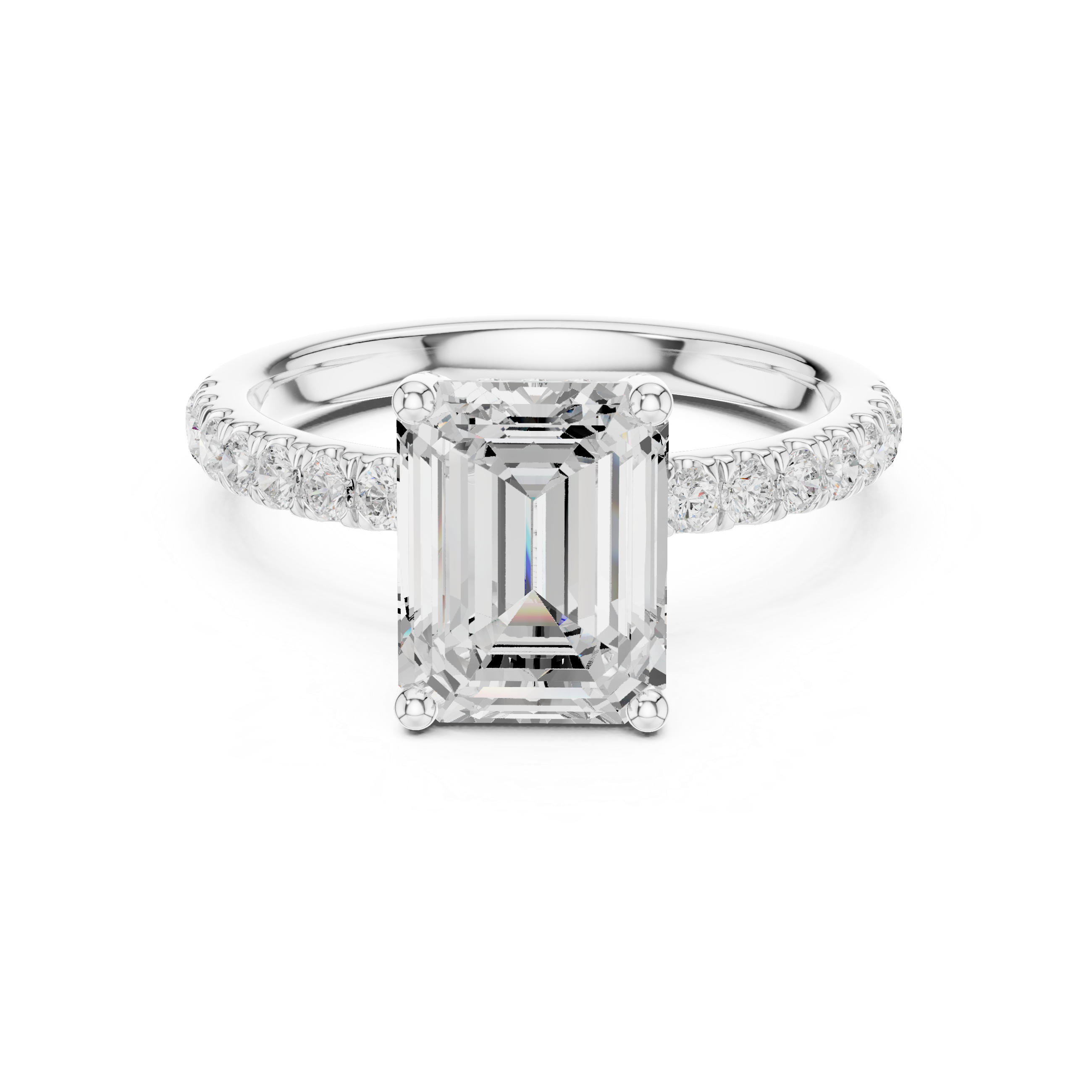 Delicate Hidden Halo Ring with Emerald Diamond & Pavé Accents