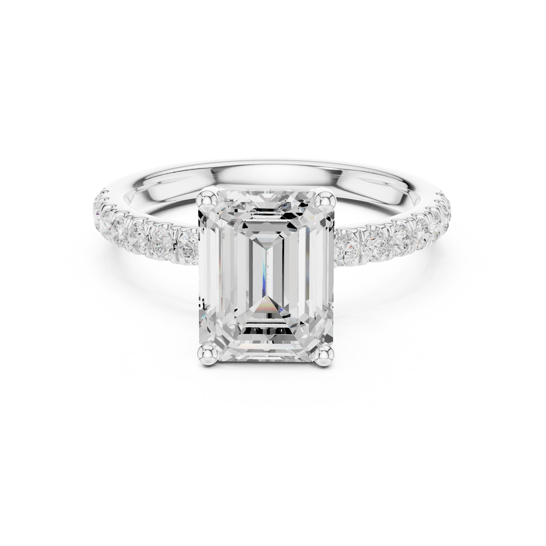 Delicate Hidden Halo Ring with Emerald Diamond & Pavé Accents