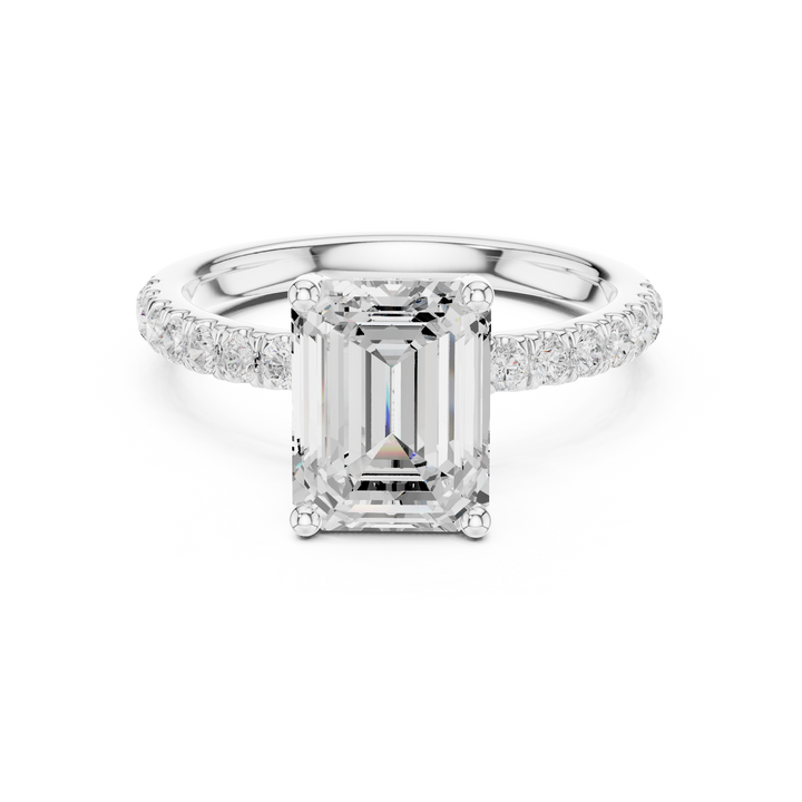 Delicate Hidden Halo Ring with Emerald Diamond & Pavé Accents
