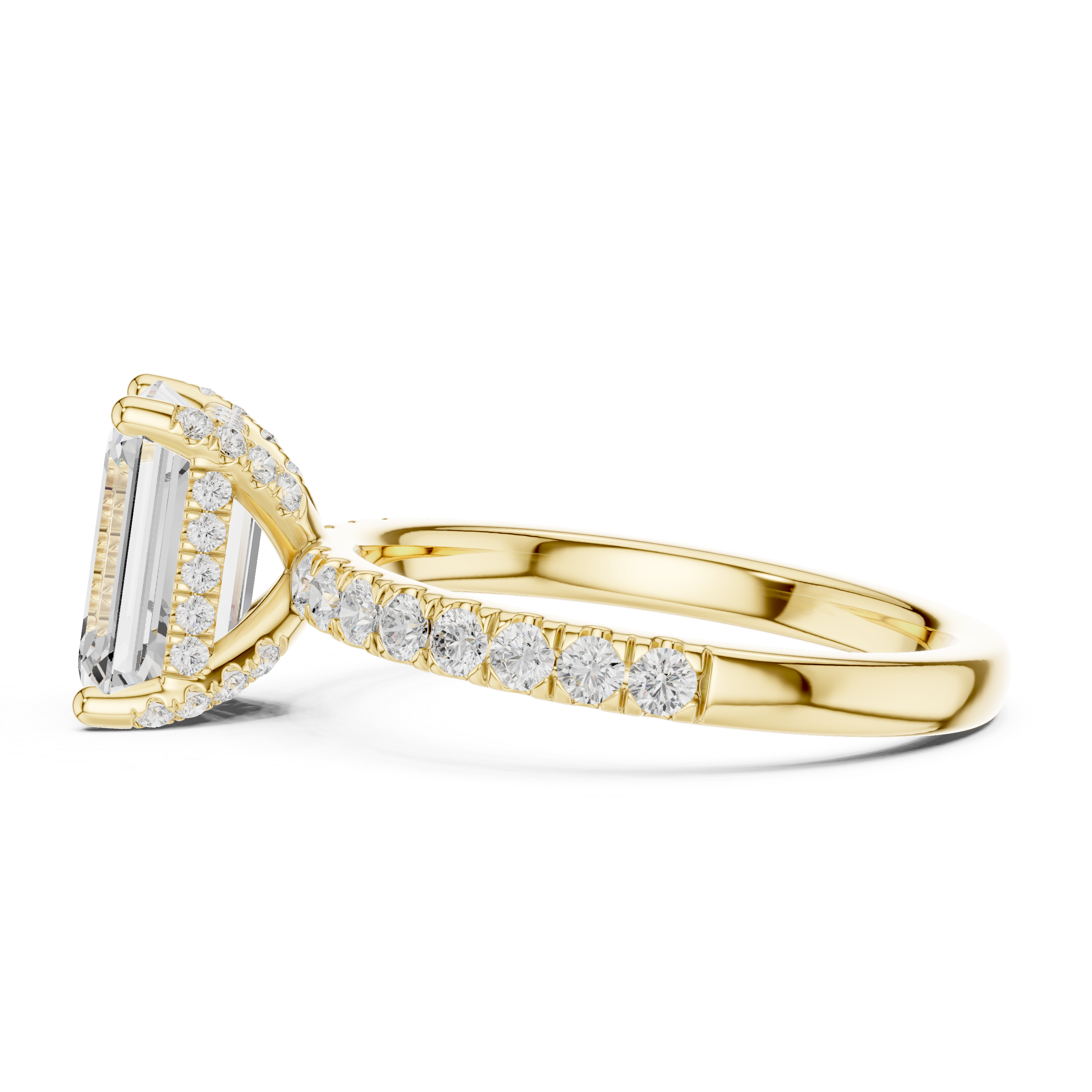 Delicate Hidden Halo Ring with Emerald Diamond & Pavé Accents