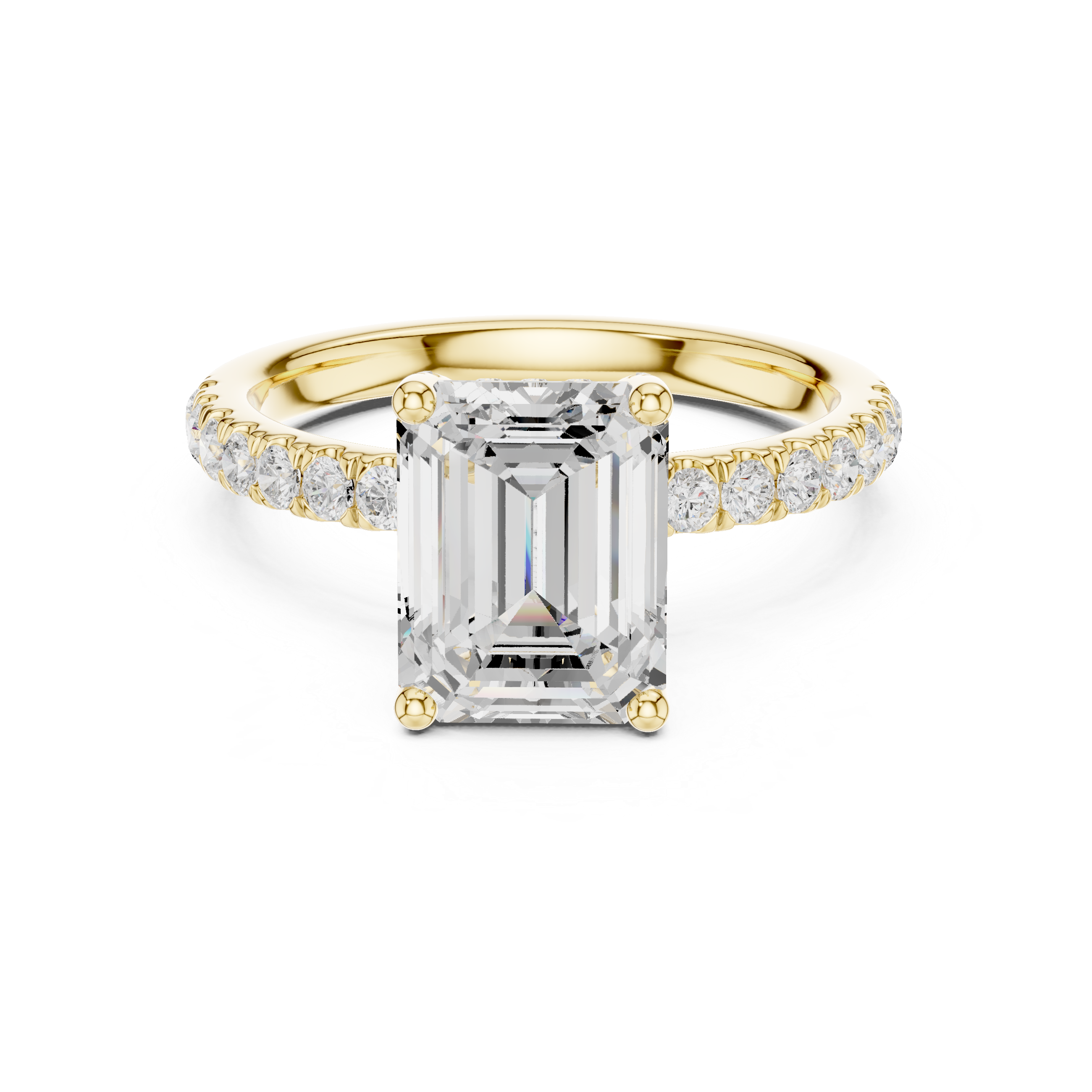 Delicate Hidden Halo Ring with Emerald Diamond & Pavé Accents