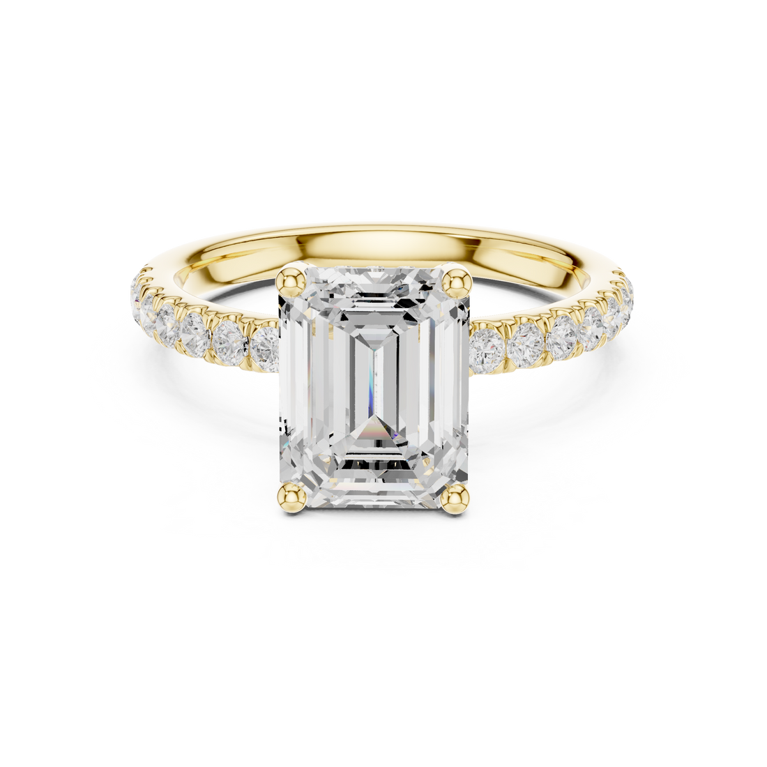 Delicate Hidden Halo Ring with Emerald Diamond & Pavé Accents