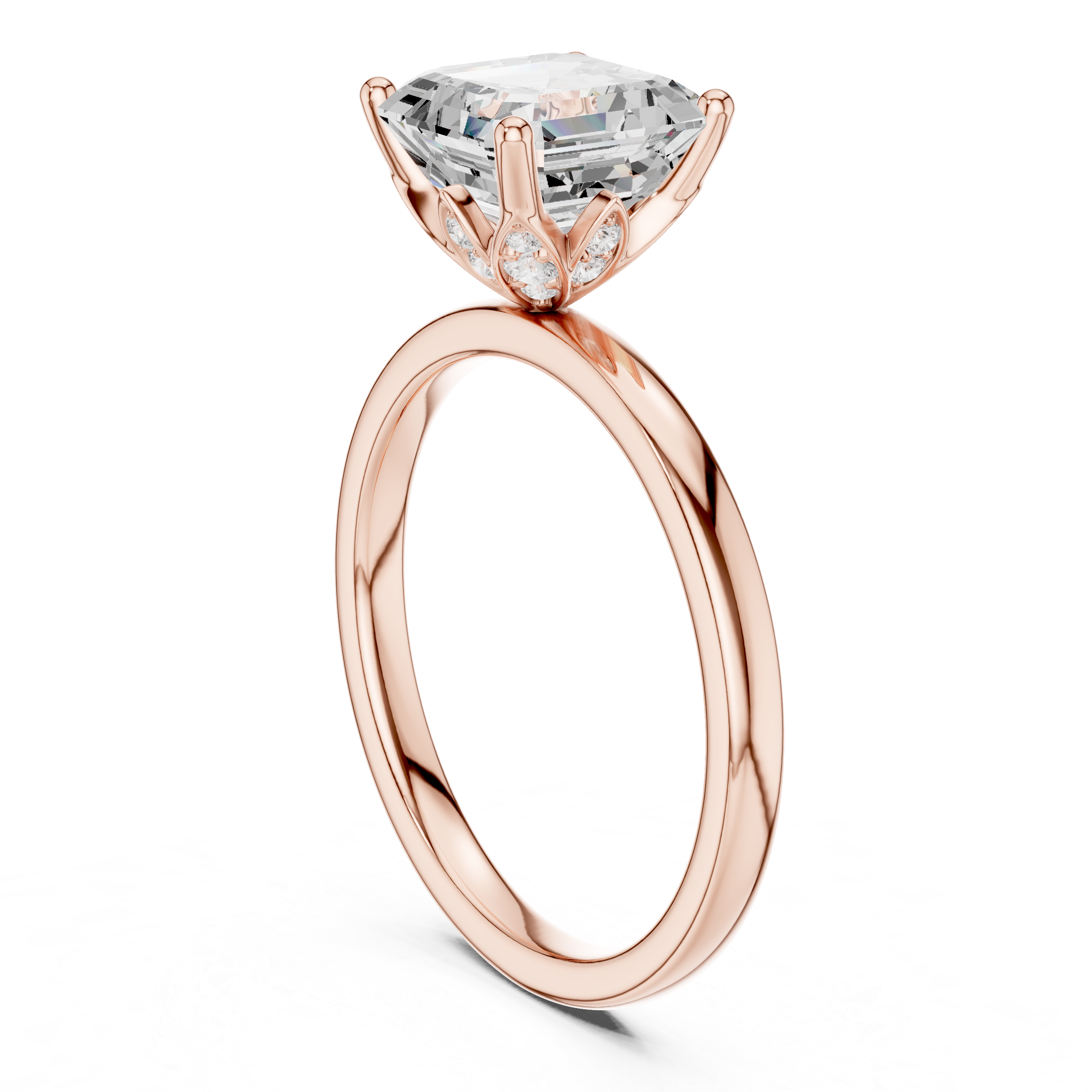 Asscher Cut Solitaire Diamond Ring, Rose Gold Engagement Ring, Elegant Prong Setting, Minimalist Bridal Ring
