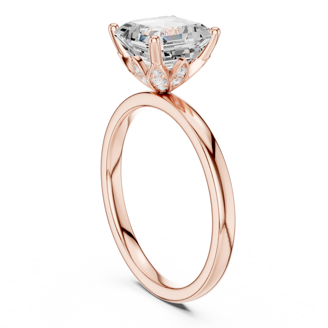 Asscher Cut Solitaire Diamond Ring, Rose Gold Engagement Ring, Elegant Prong Setting, Minimalist Bridal Ring