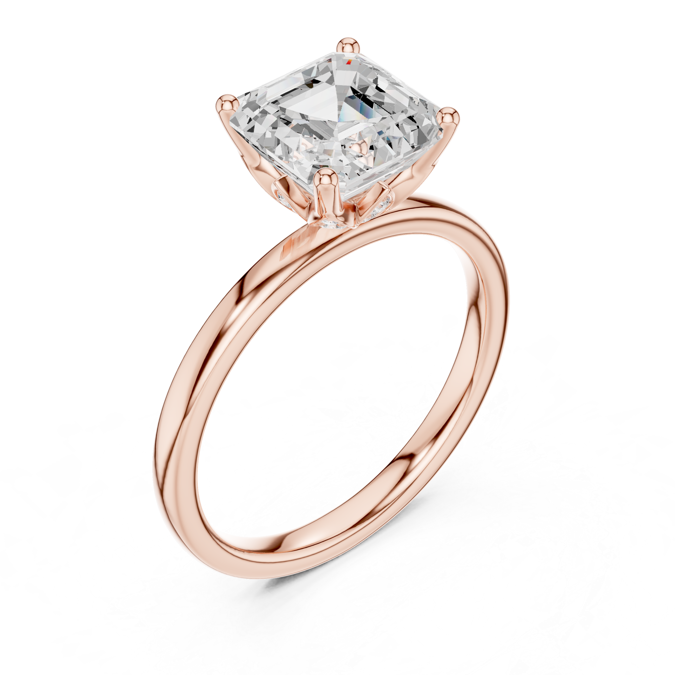 Asscher Cut Solitaire Diamond Ring, Rose Gold Engagement Ring, Elegant Prong Setting, Minimalist Bridal Ring