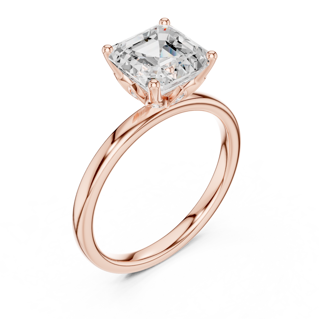Asscher Cut Solitaire Diamond Ring, Rose Gold Engagement Ring, Elegant Prong Setting, Minimalist Bridal Ring