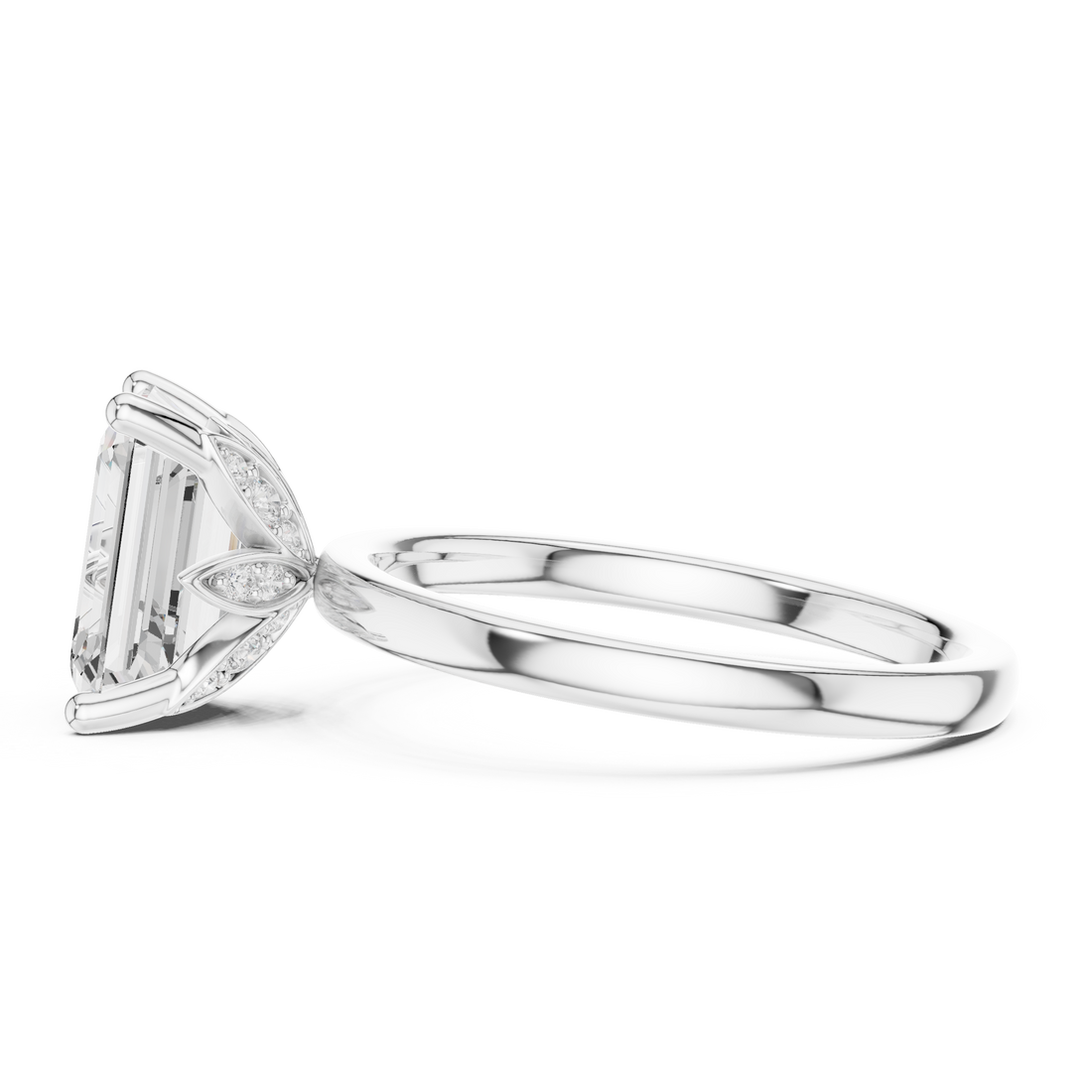 Sleek Modern Bridal Jewelry, Luxury Emerald Diamond Solitaire Ring, Gold Engagement Ring