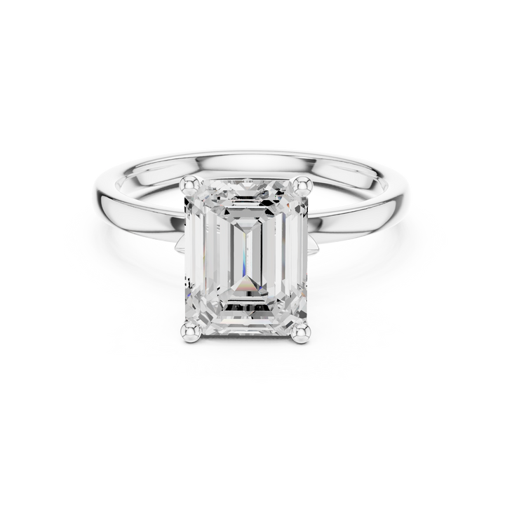 Sleek Modern Bridal Jewelry, Luxury Emerald Diamond Solitaire Ring, Gold Engagement Ring