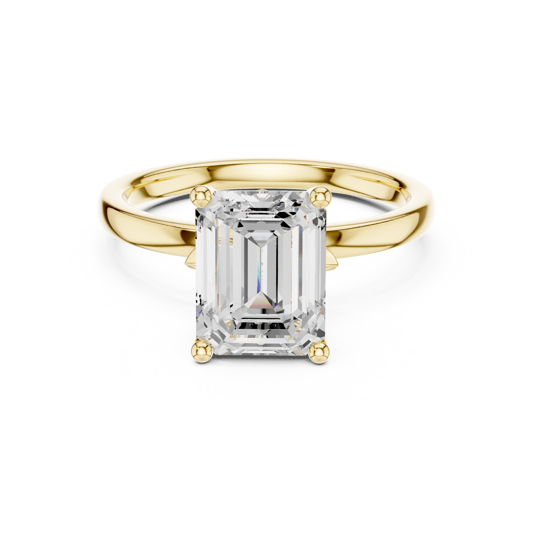 Sleek Modern Bridal Jewelry, Luxury Emerald Diamond Solitaire Ring, Gold Engagement Ring