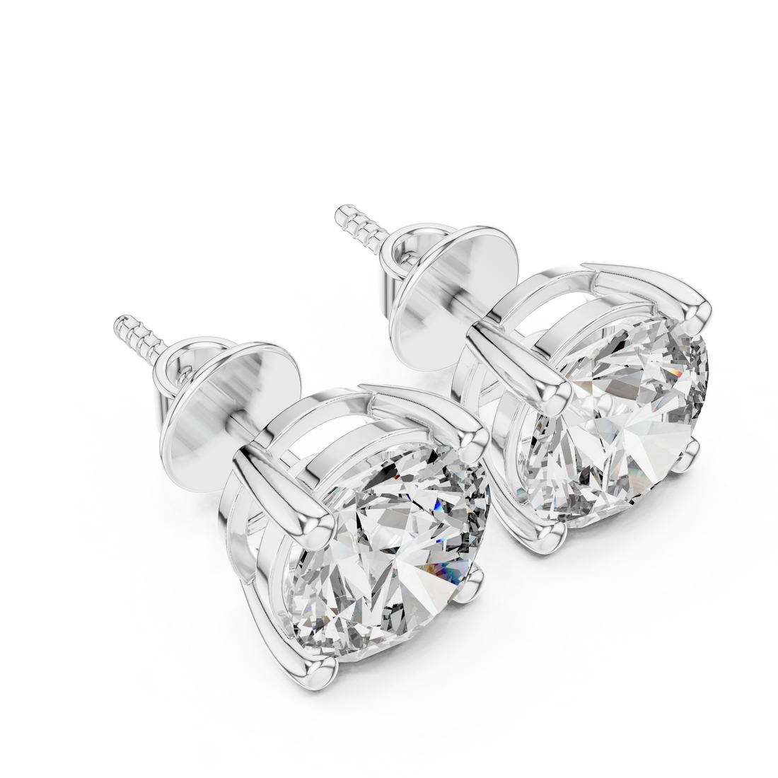 Classic Diamond Stud Earrings | Round Cut White Gold Earrings for Women