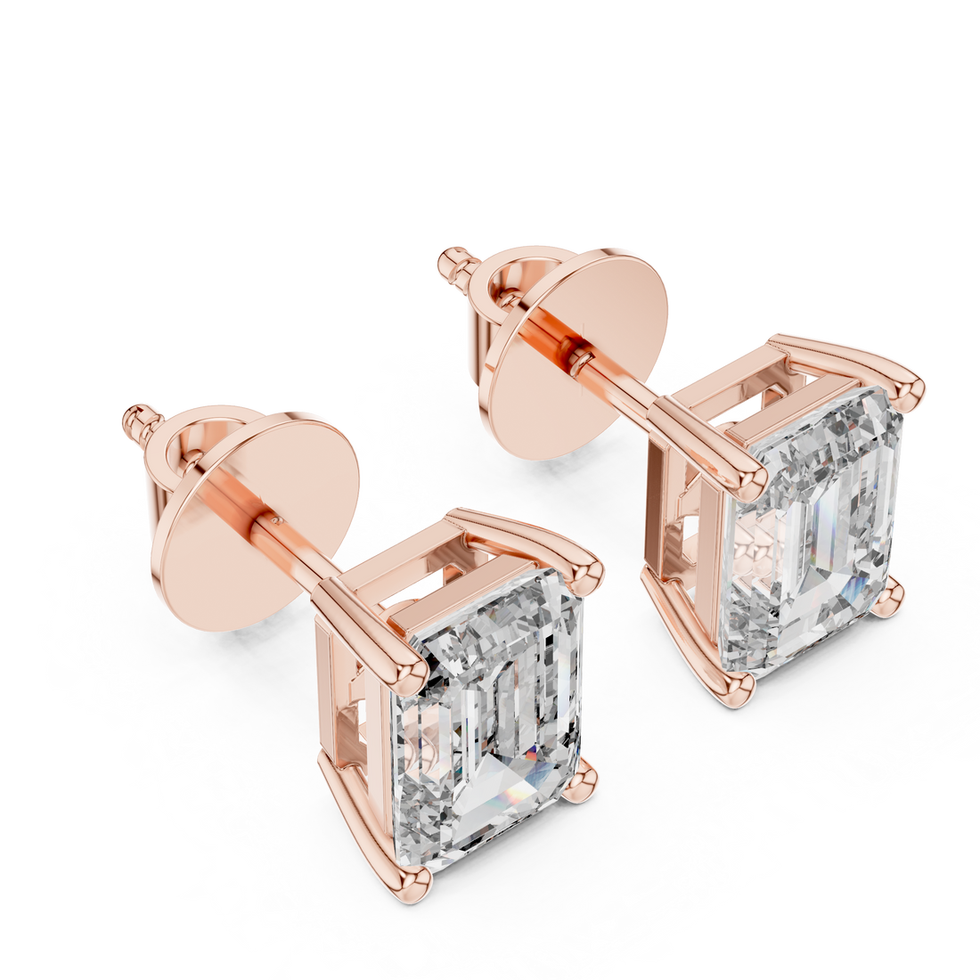 Premium Rose Gold Emerald Diamond Earrings – Sleek & Sophisticated