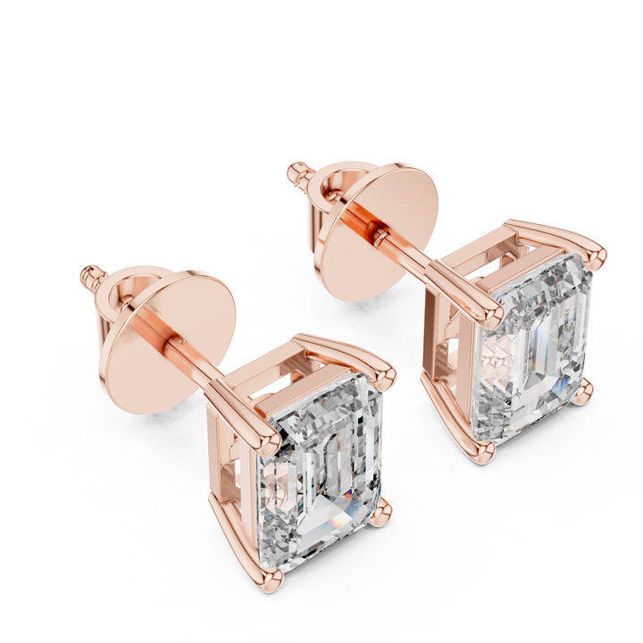 Premium Rose Gold Emerald Diamond Earrings – Sleek & Sophisticated