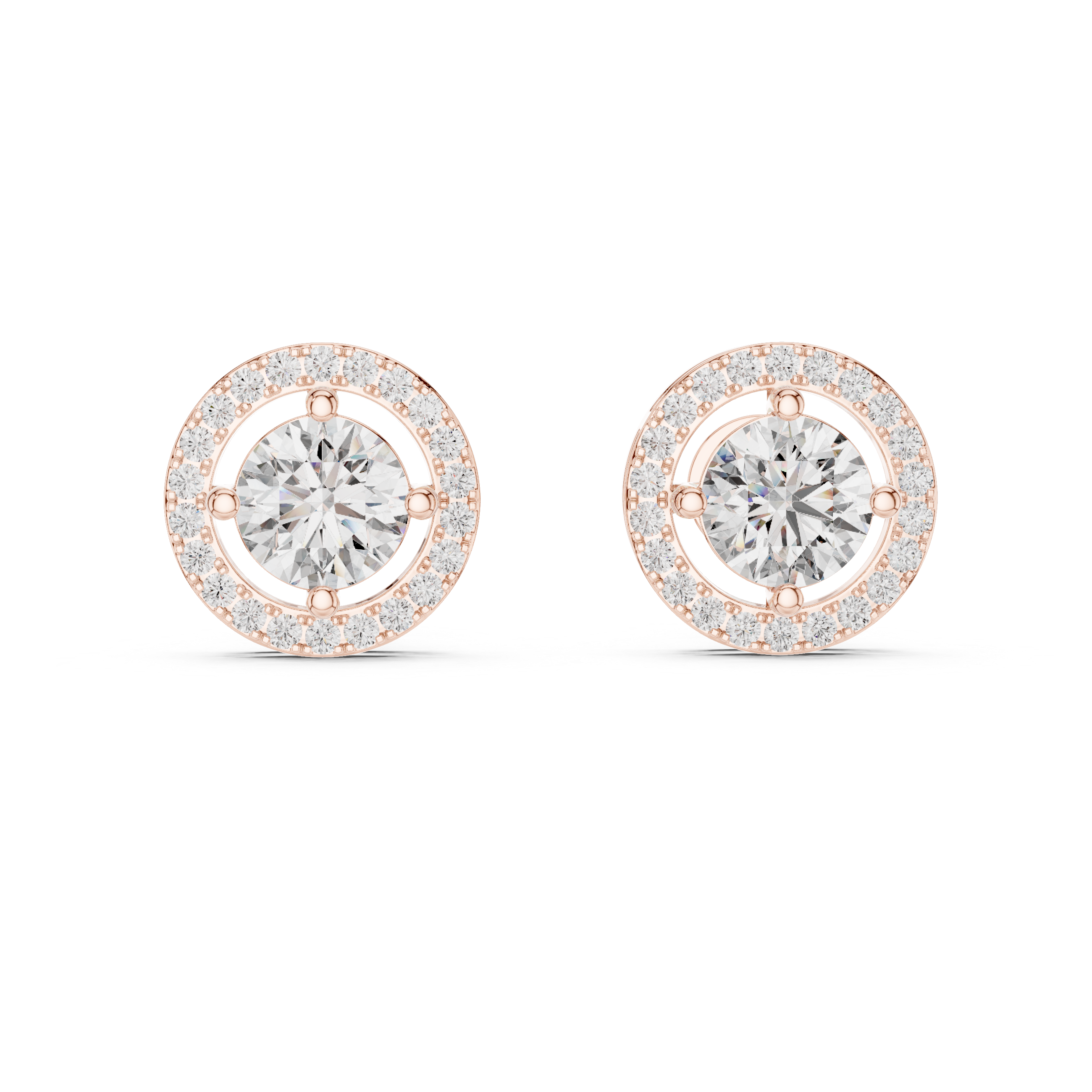 Luxury Round Diamond Halo Stud Earrings – Minimalist Rose Gold Design