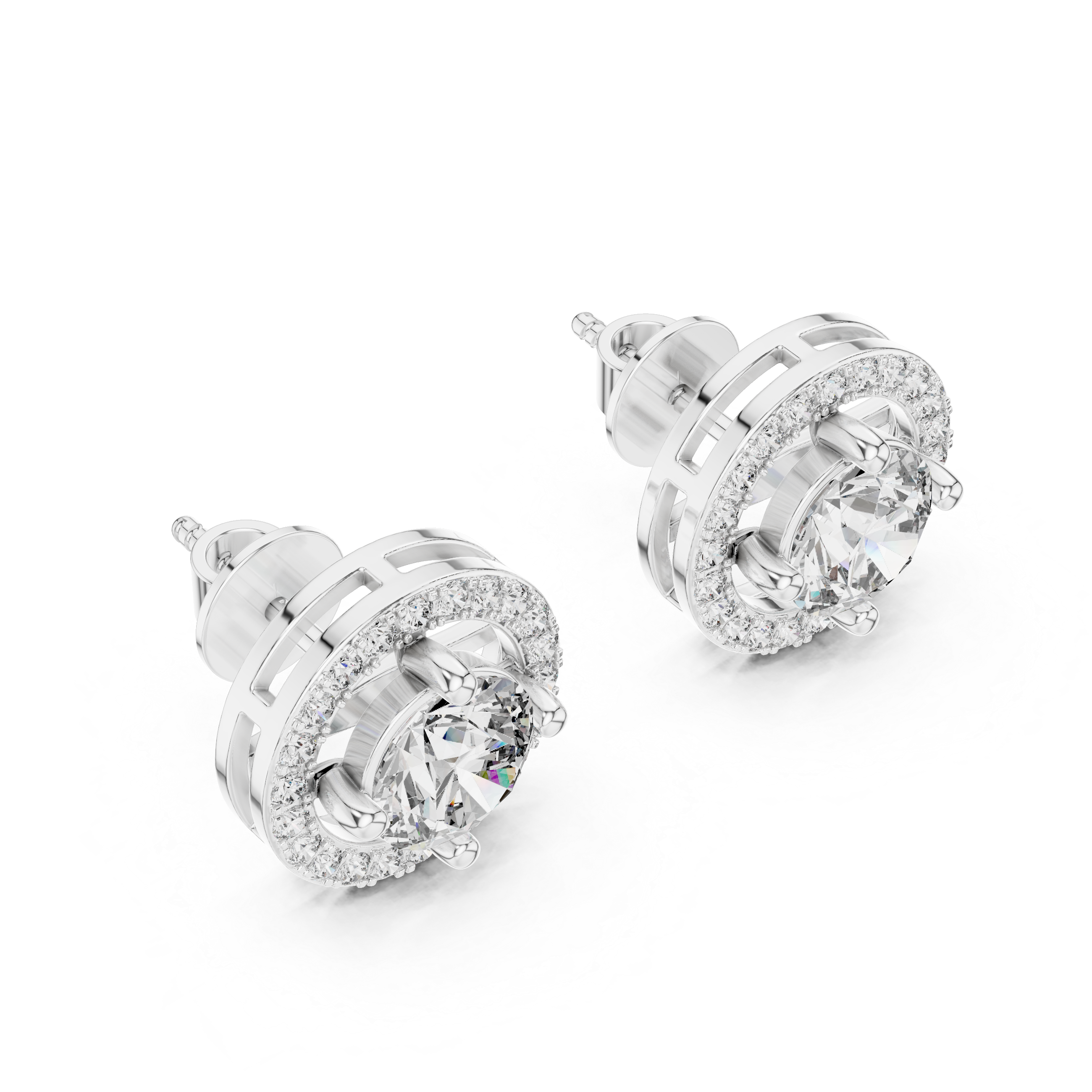Luxury Round Diamond Halo Stud Earrings – Minimalist Rose Gold Design