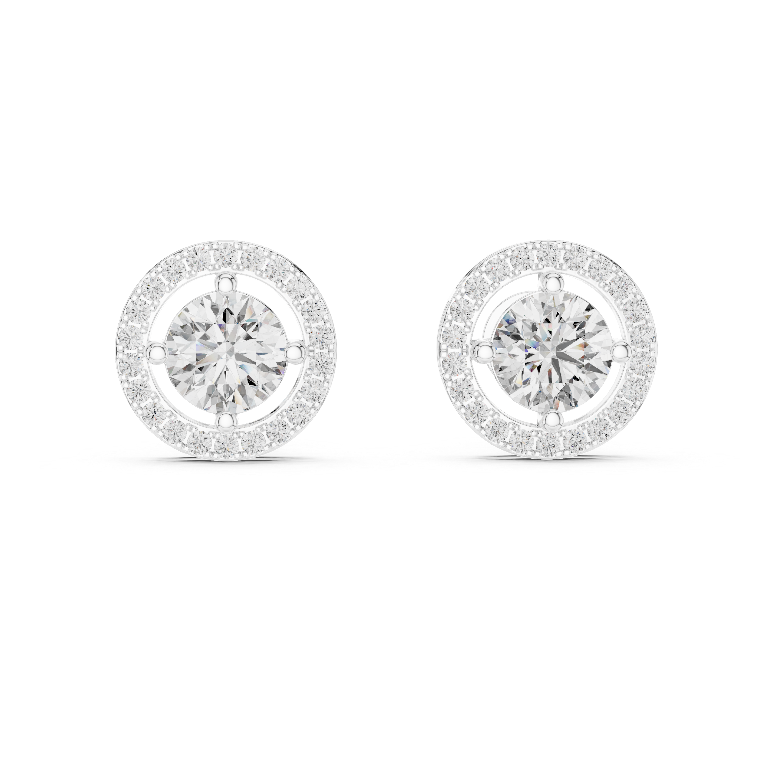 Luxury Round Diamond Halo Stud Earrings – Minimalist Rose Gold Design