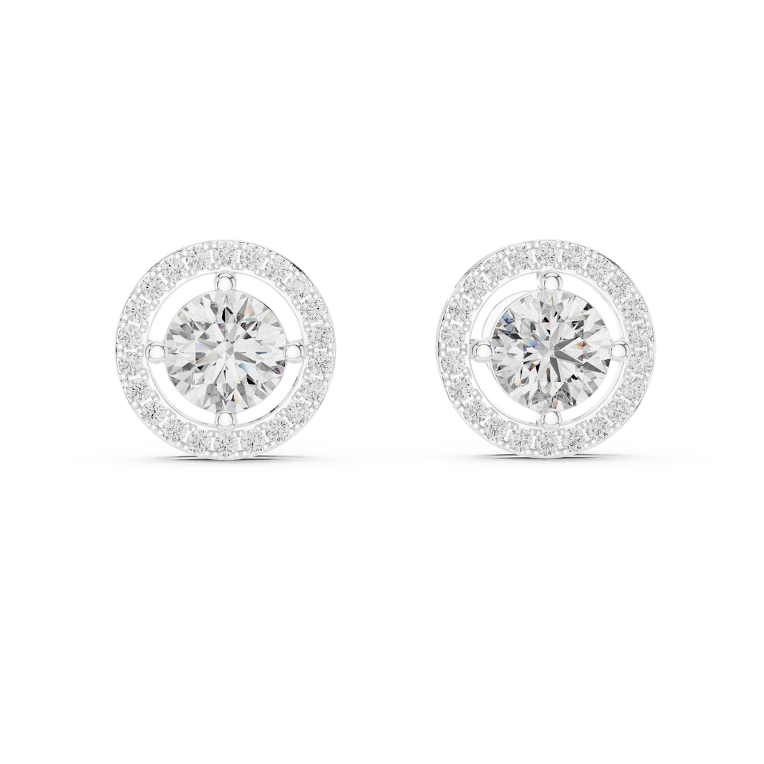 Luxury Round Diamond Halo Stud Earrings – Minimalist Rose Gold Design