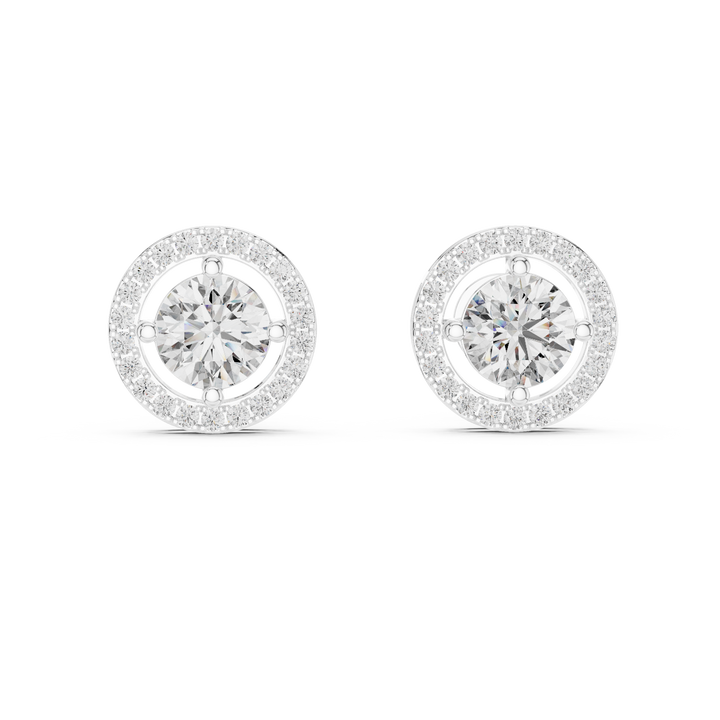 Luxury Round Diamond Halo Stud Earrings – Minimalist Rose Gold Design