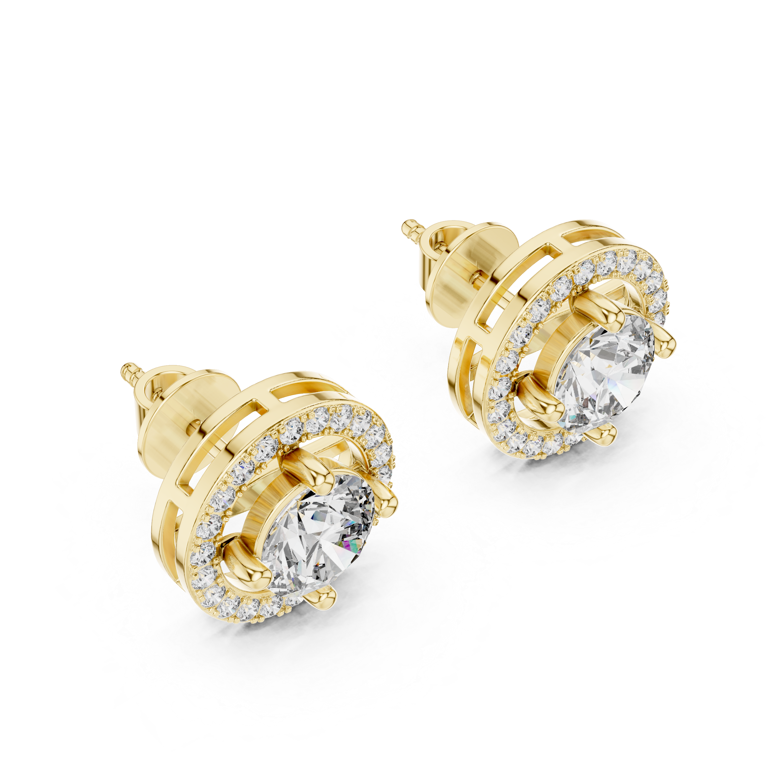 Luxury Round Diamond Halo Stud Earrings – Minimalist Rose Gold Design