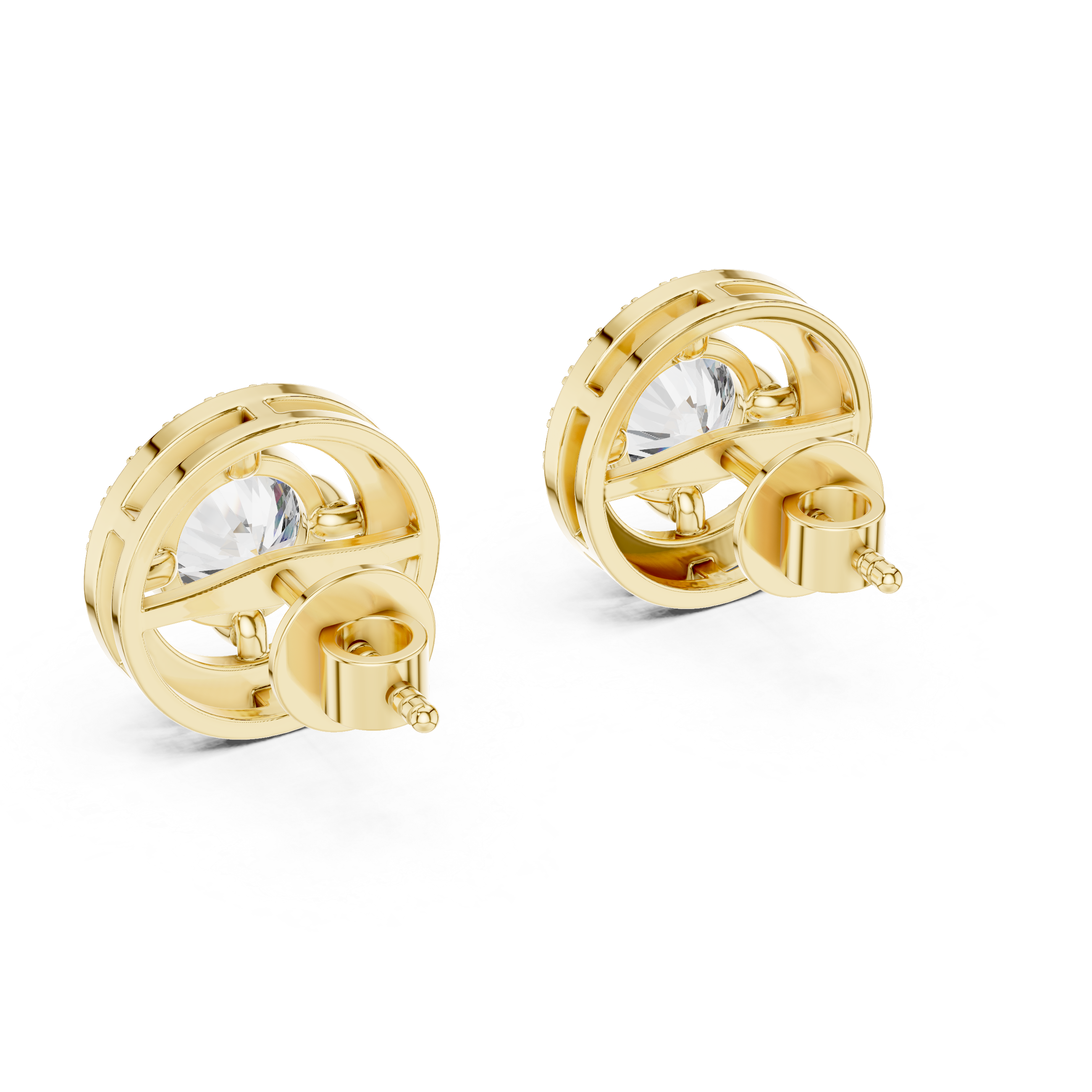 Luxury Round Diamond Halo Stud Earrings – Minimalist Rose Gold Design