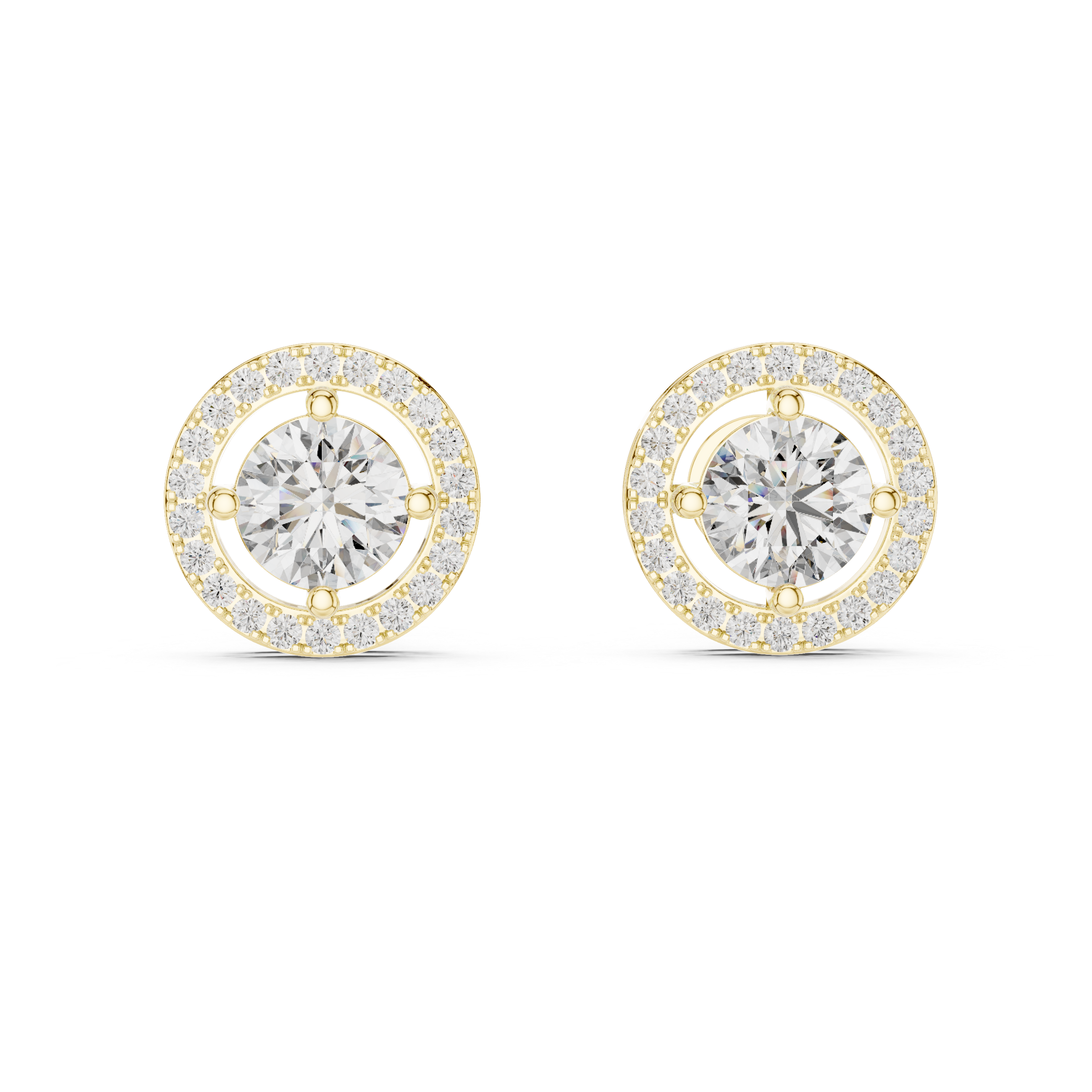 Luxury Round Diamond Halo Stud Earrings – Minimalist Rose Gold Design